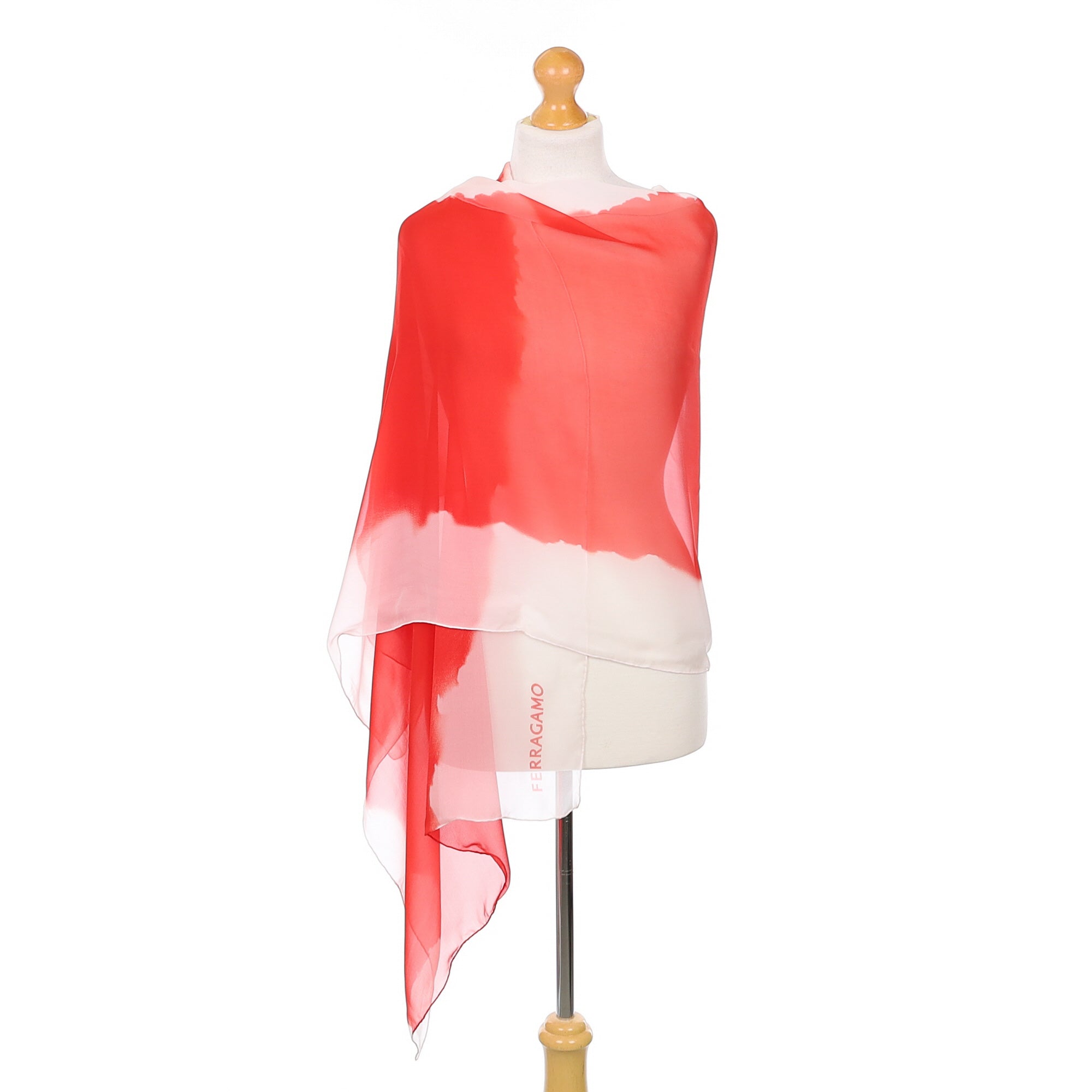 Brand New Boxed Salvatore Ferragamo Pale Pink and Red Silk Scarf