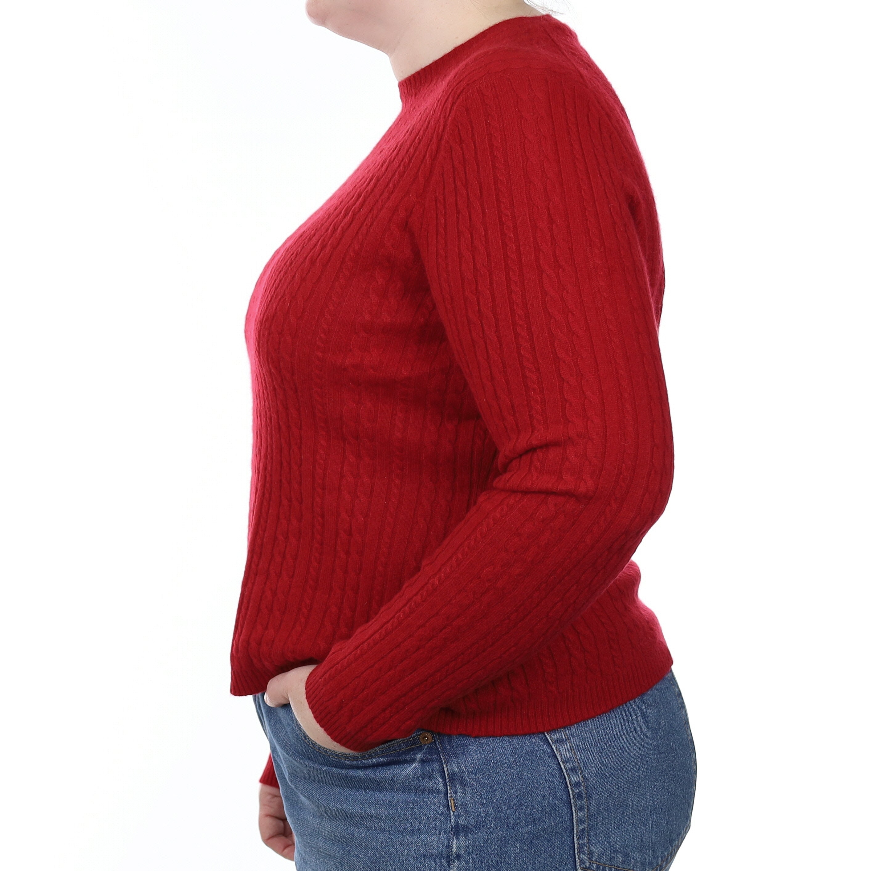 Ruby Red Cable Cashmere Crew Neck Jumper Large
