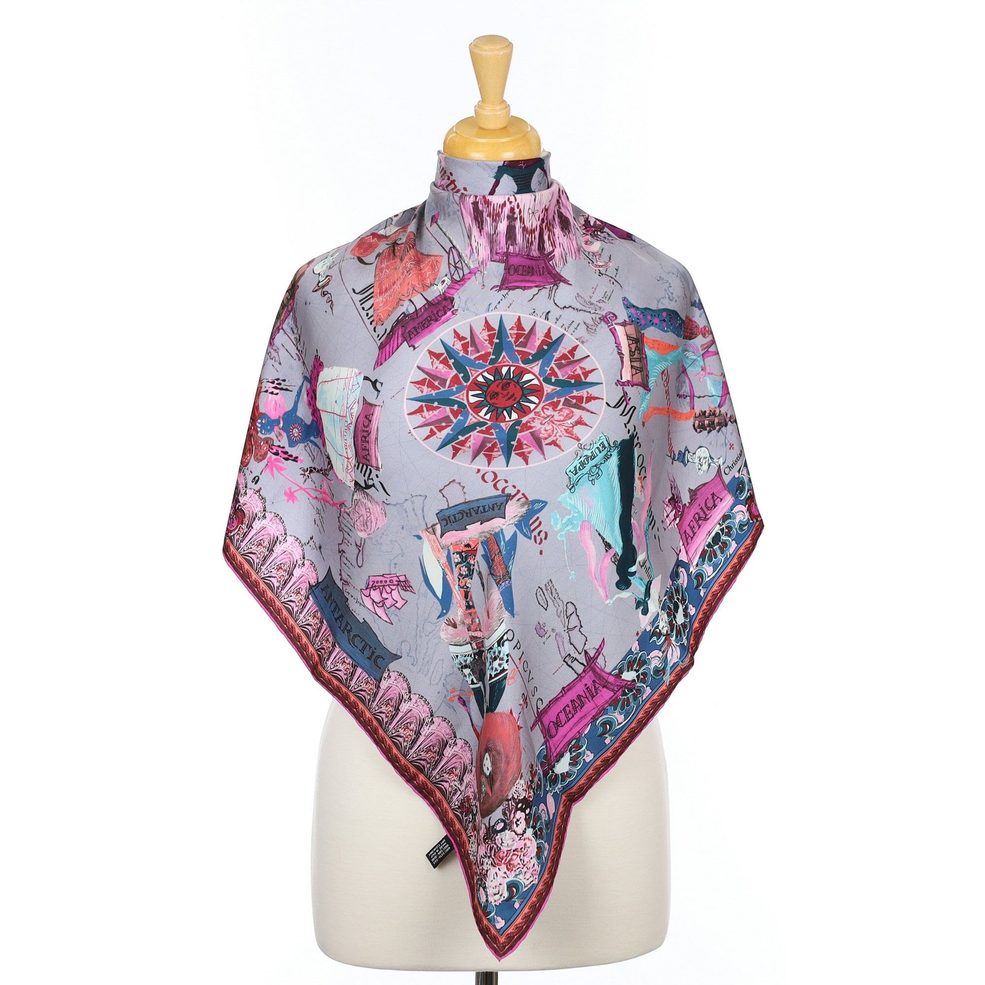Christian Lacroix International Themed Pink & Blue Silk Scarf