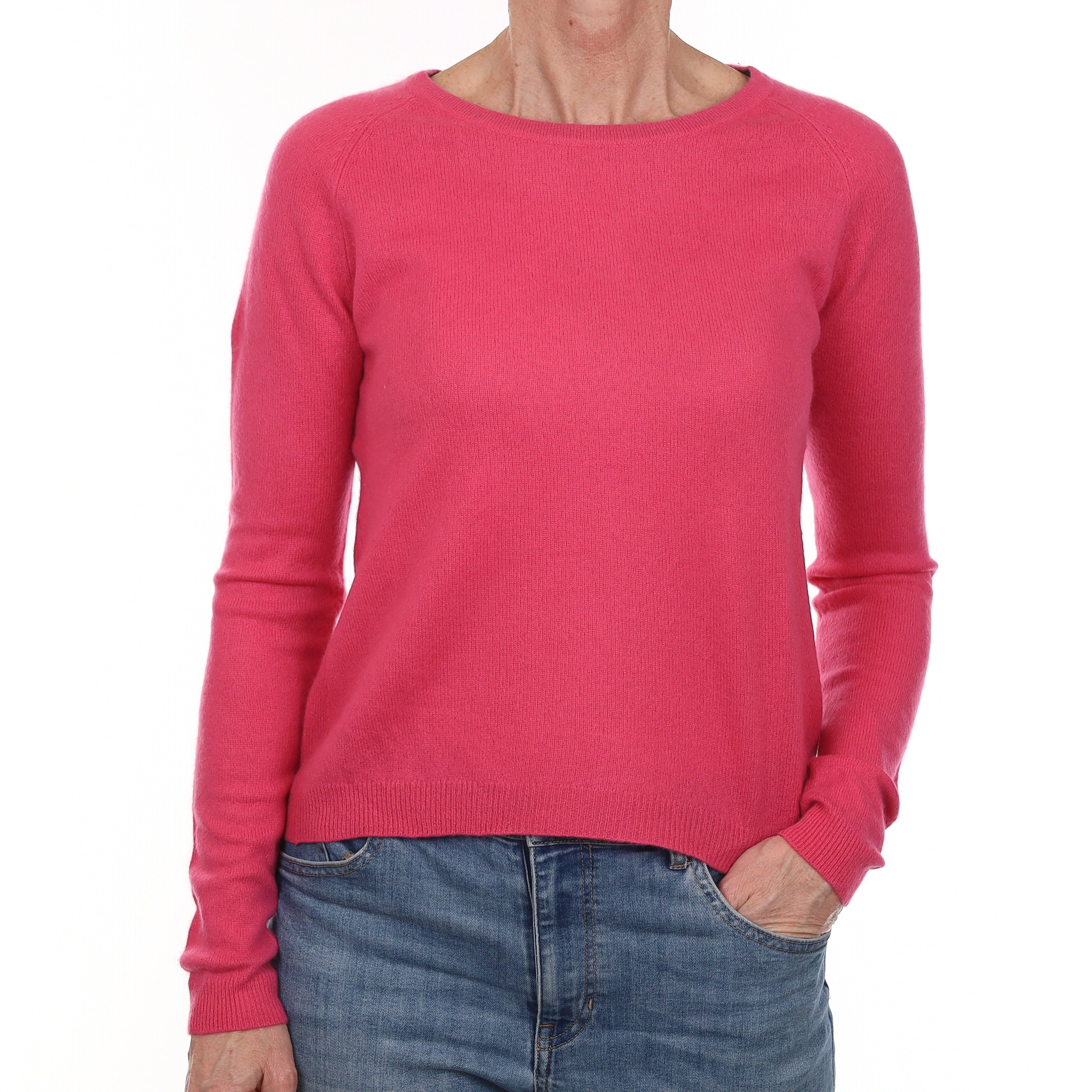 Hot Pink Star Design Cashmere Crew Neck Jumper Small
