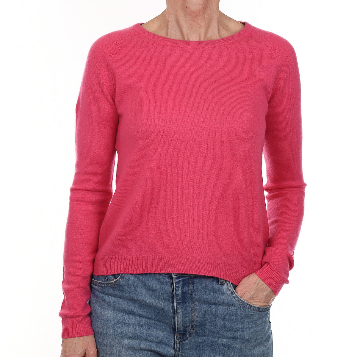 Hot Pink Star Design Cashmere Crew Neck Jumper Small