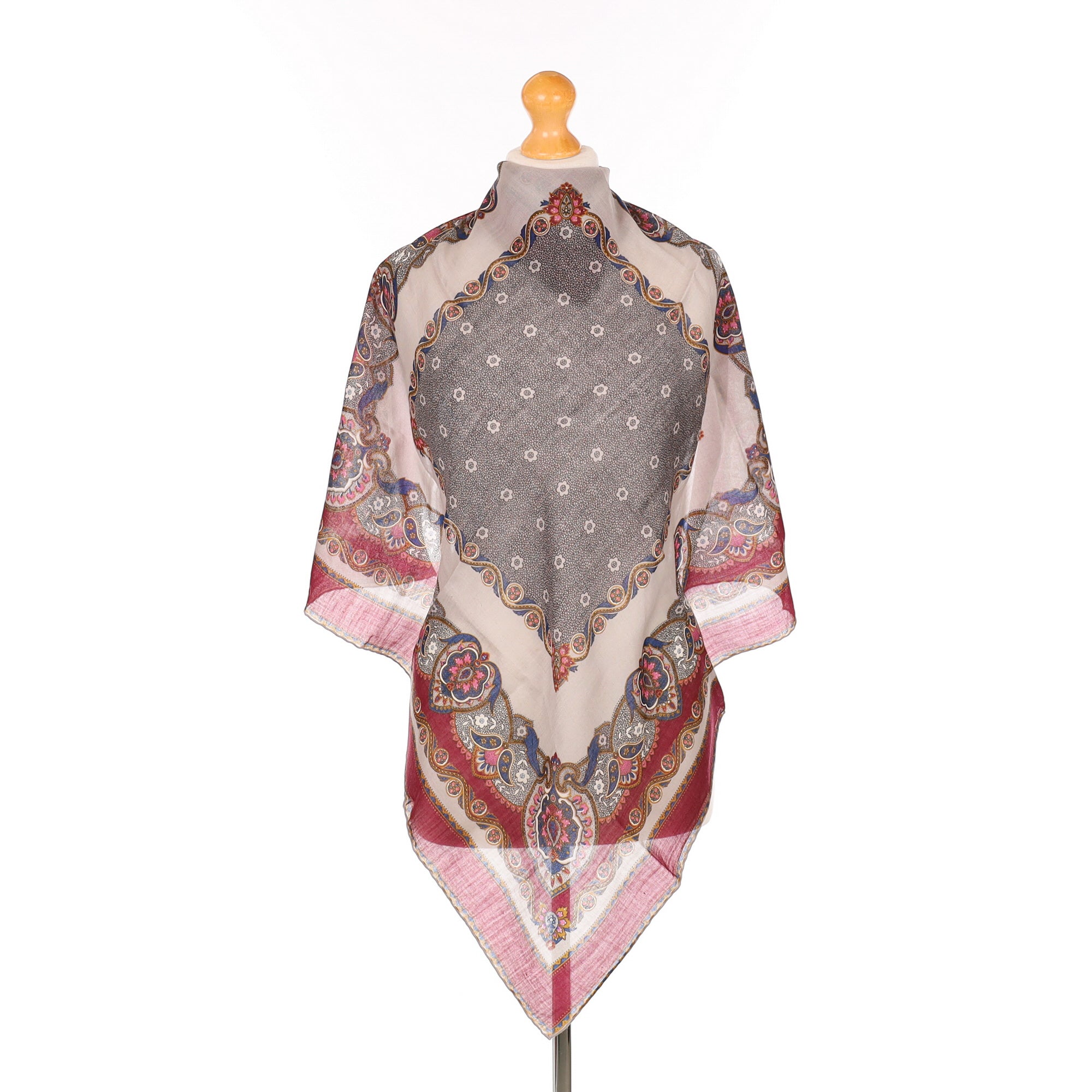 Ostinelli Burgundy Paisley Vintage Silk Blend Scarf