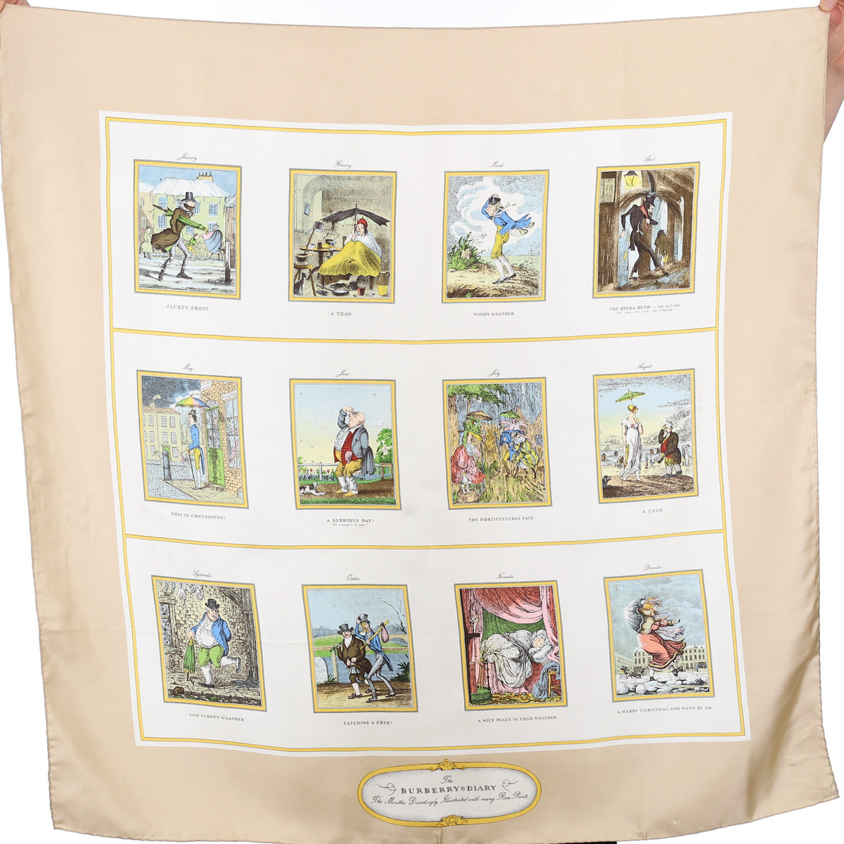 Brand New Burberry Weather Illustration Vintage Silk Scarf