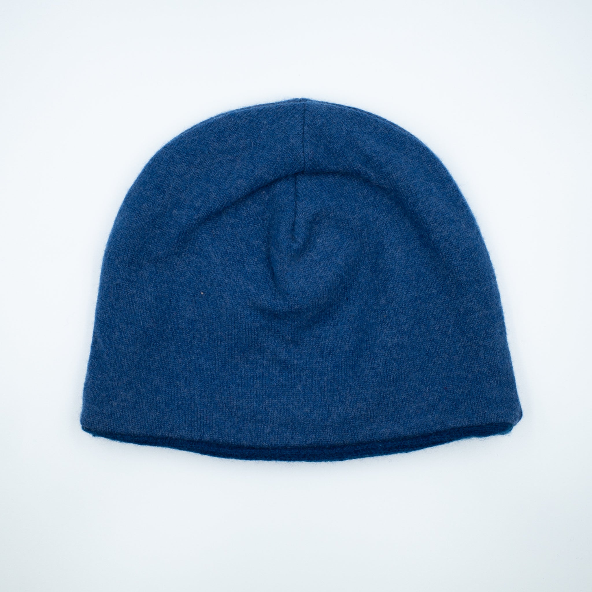 Peacock Blue Ribbed and Air Force Blue Cashmere Beanie Hat