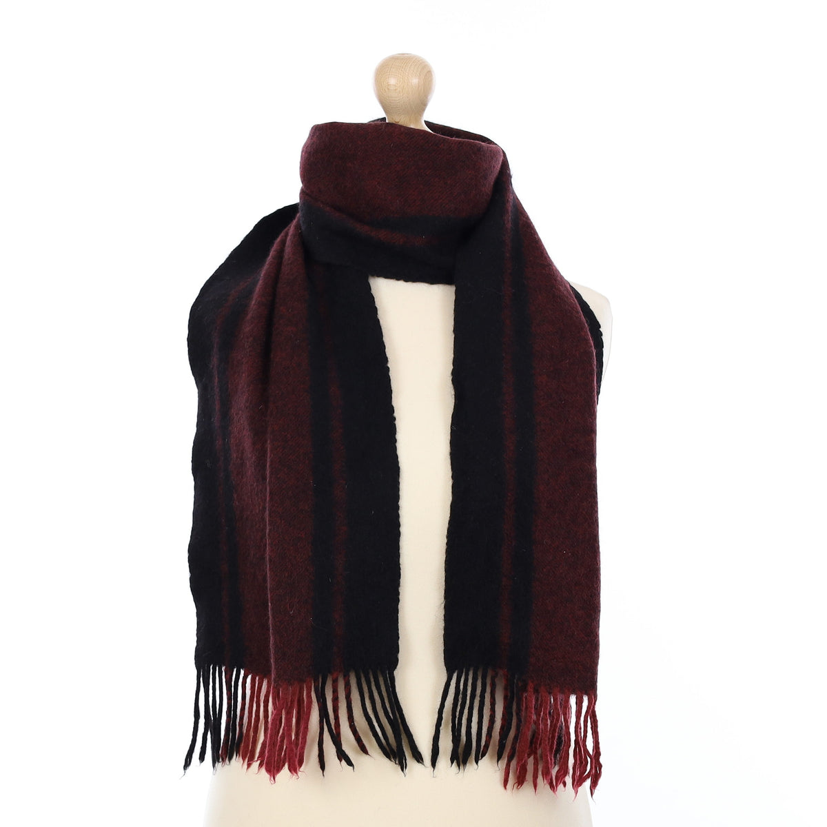 Navy and Burgundy Stripe Cashmere Woven Scarf