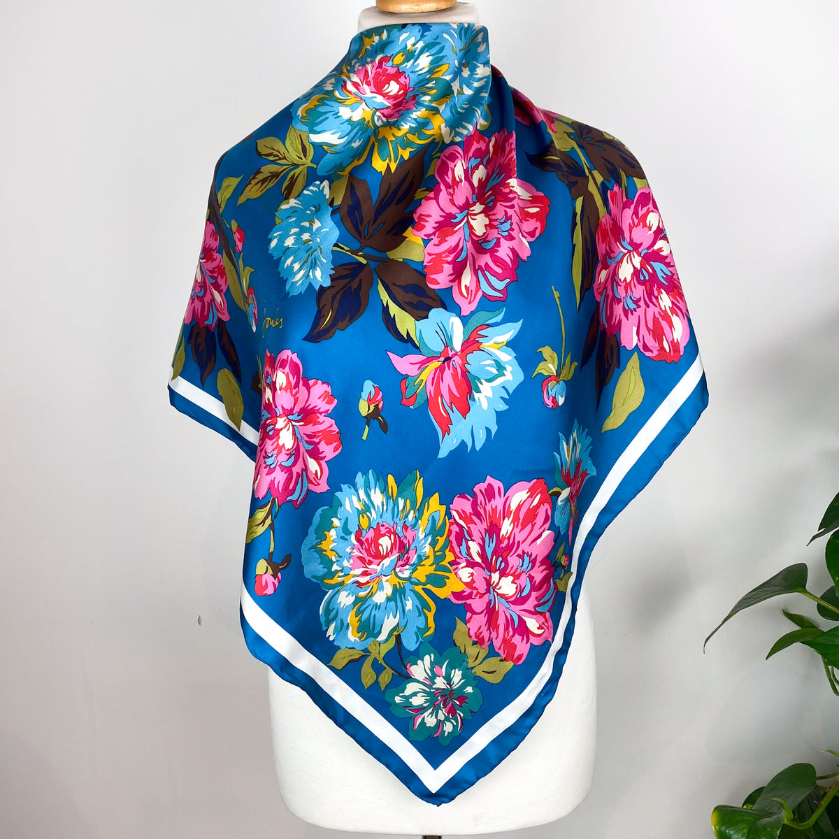 Joules Teal Floral Silk Scarf