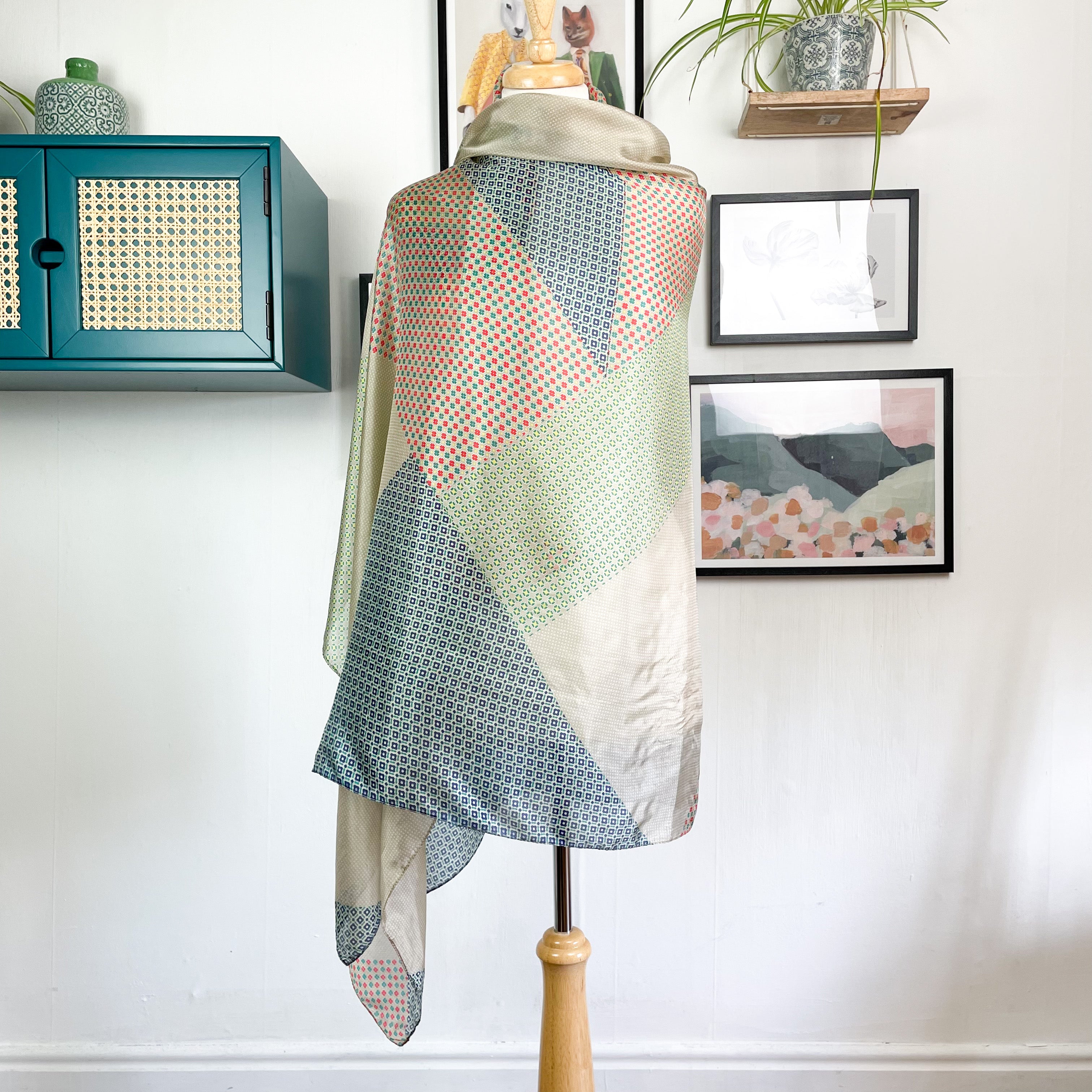 Large Geometric Wrap Style Silk Scarf
