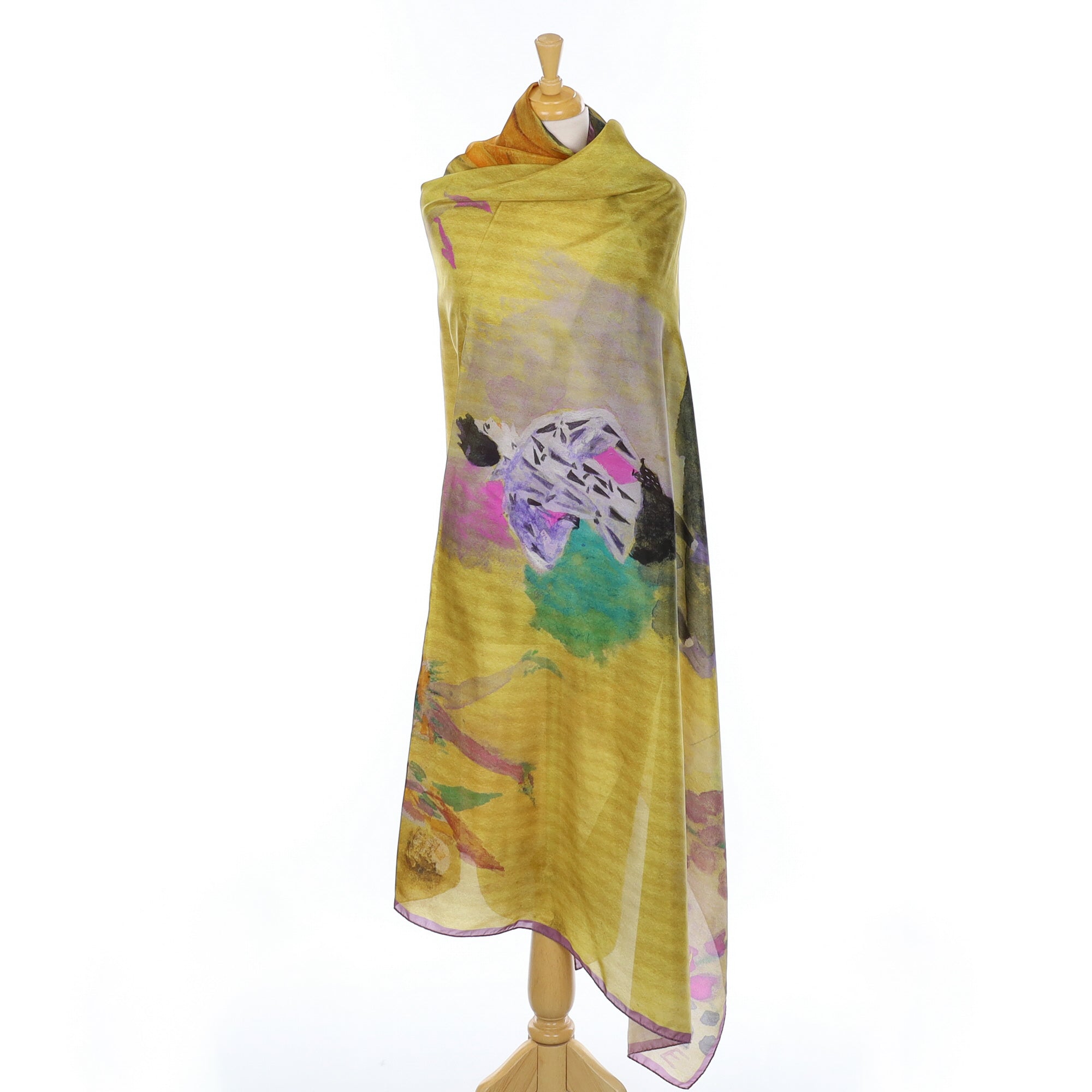 Large Abstract Ochre Wrap Style Silk Scarf