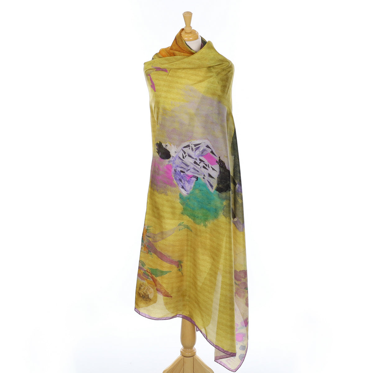 Large Abstract Ochre Wrap Style Silk Scarf