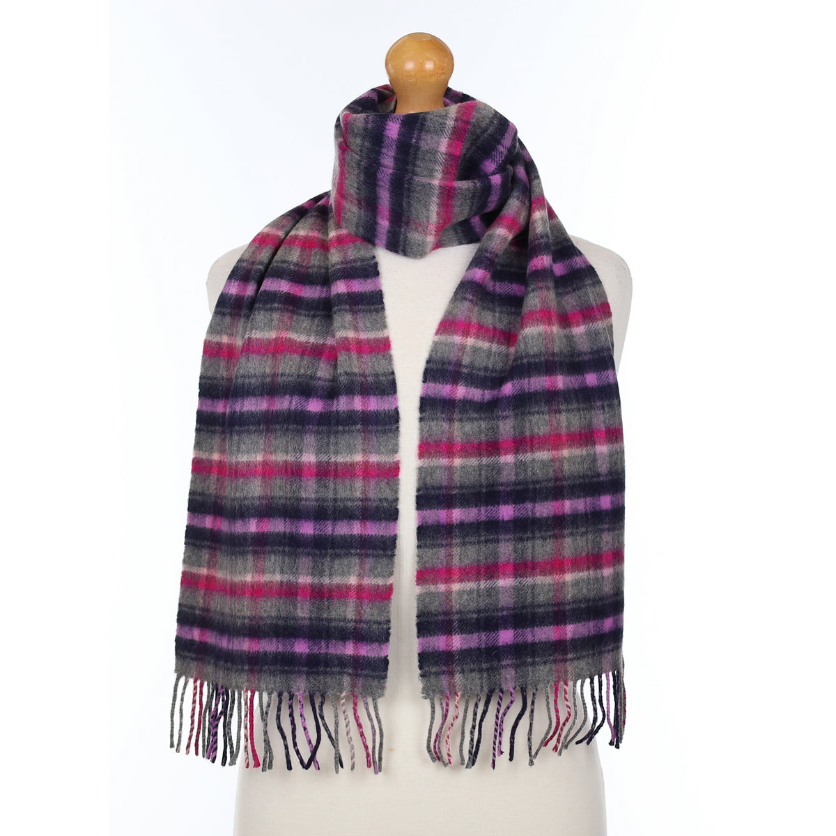Scottish Pink And Grey Checked Cashmere Woven Scarf