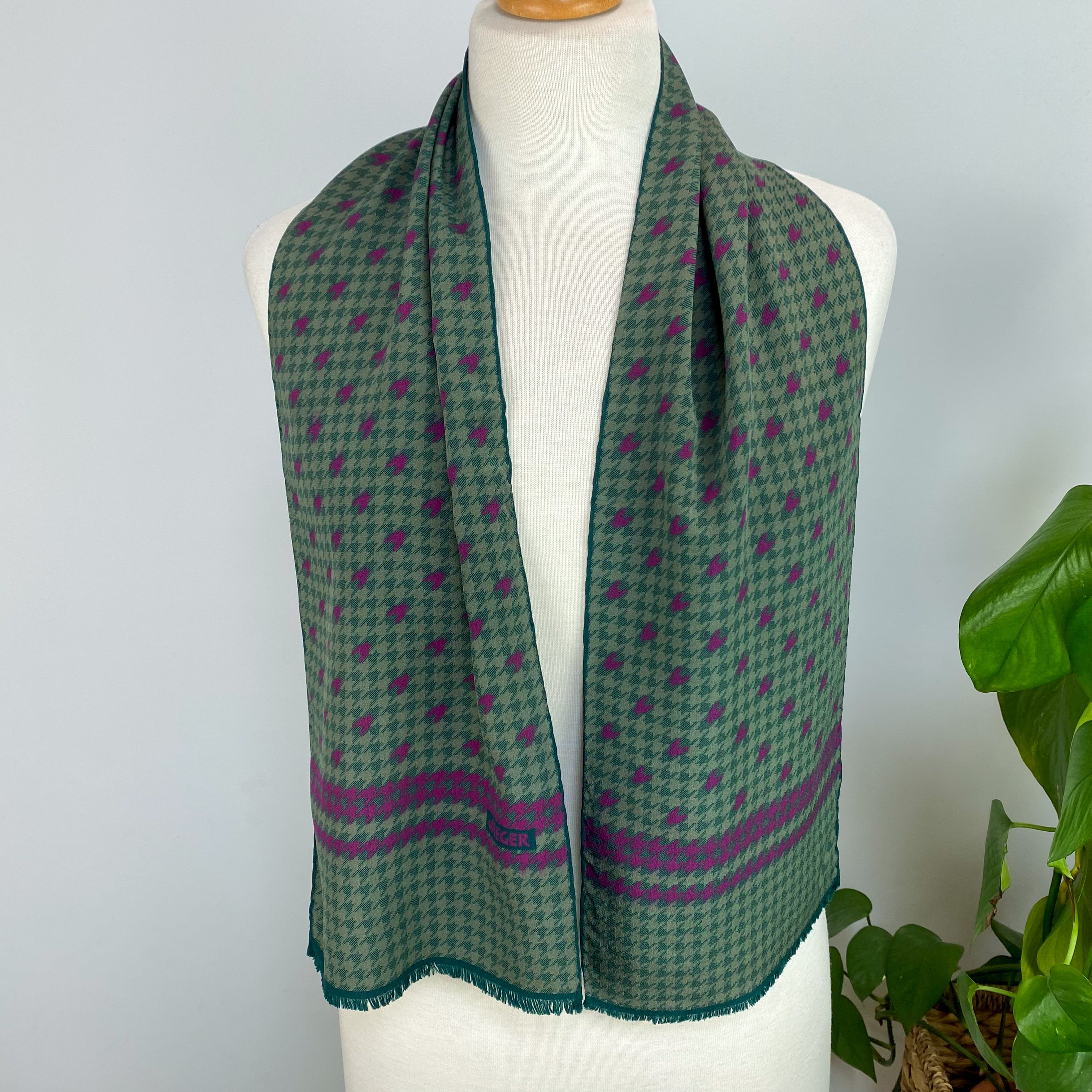 1970s Jaeger Checked Vintage Silk Scarf