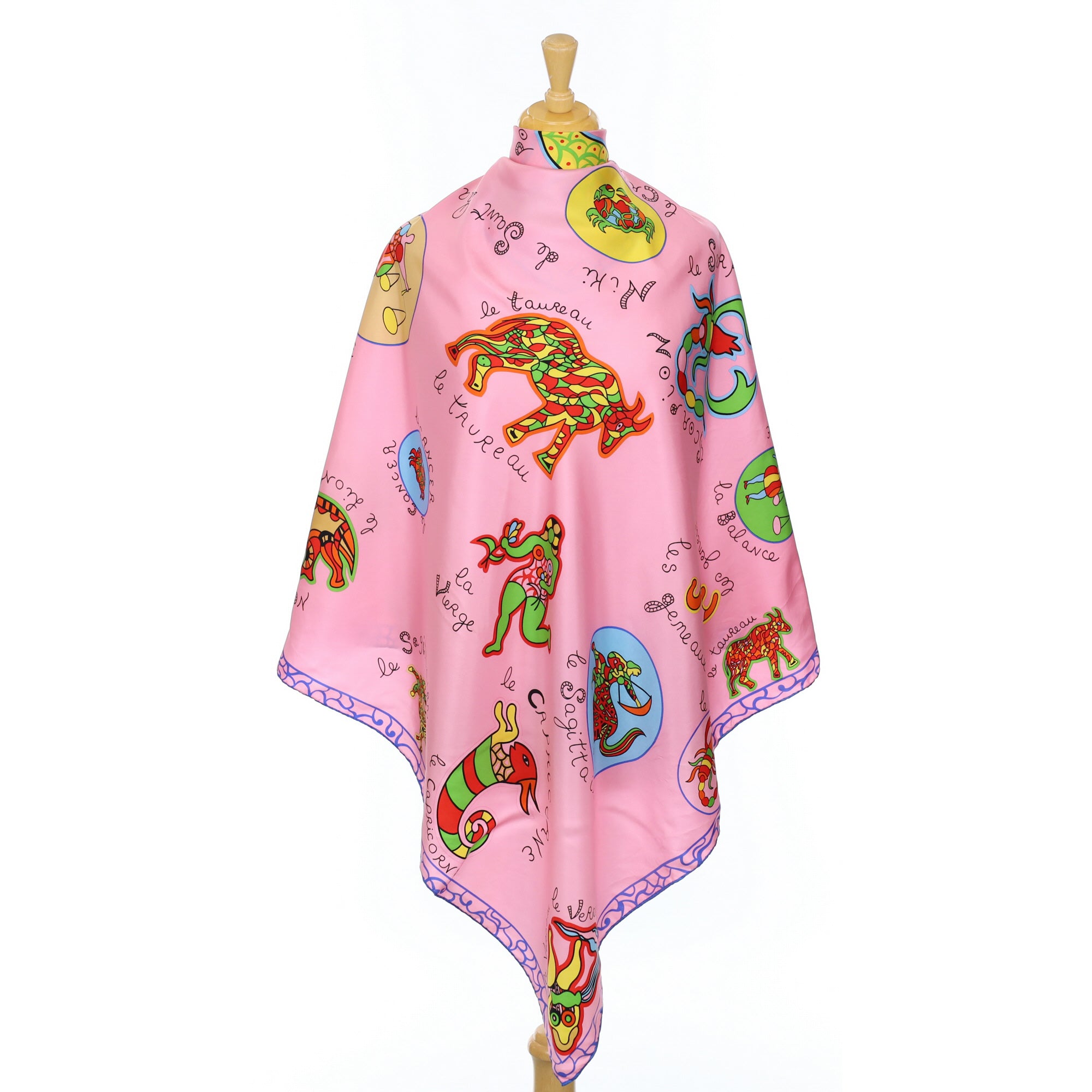 Contemporary Pink Zodiac Signs Designer Silk Scarf