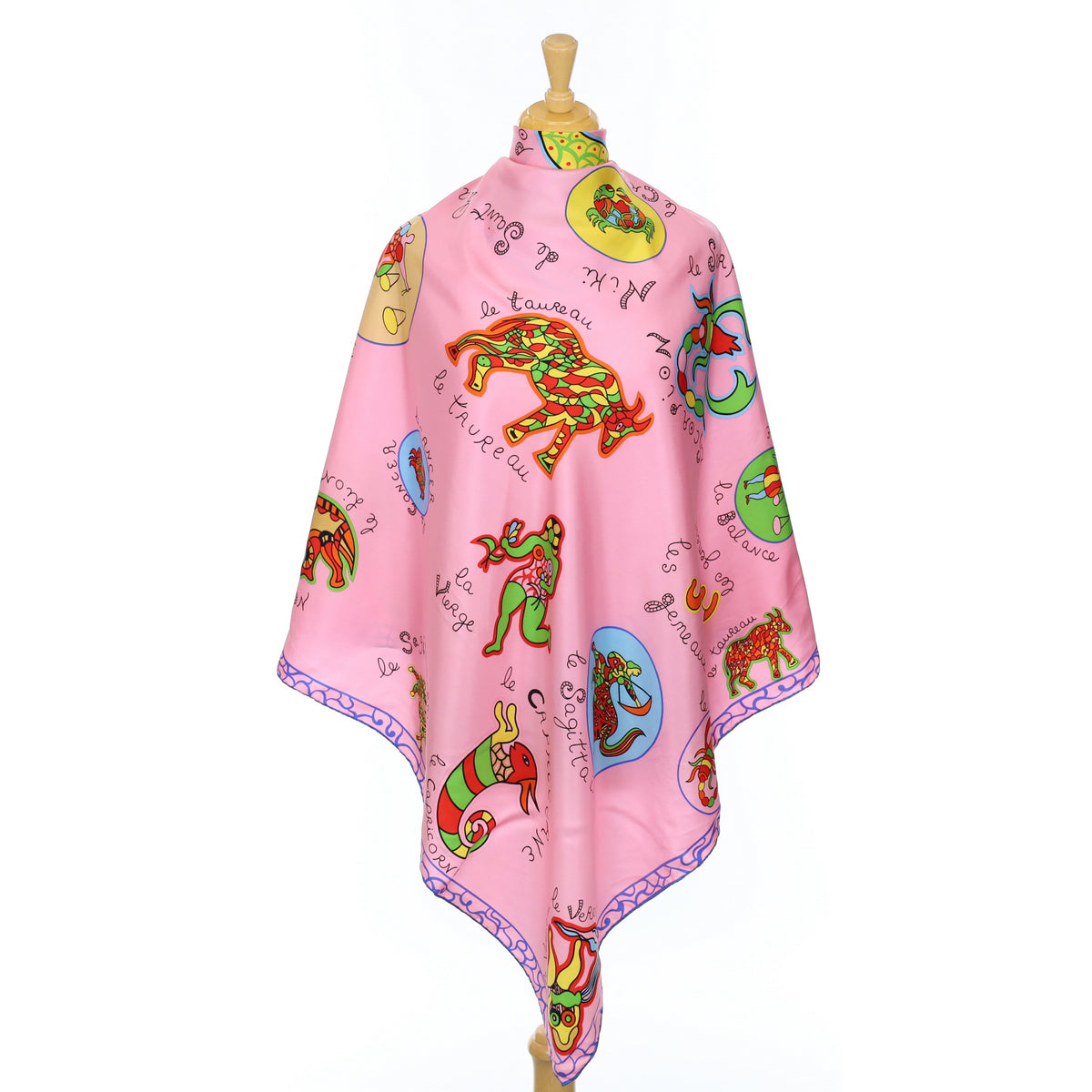 Contemporary Pink Zodiac Signs Designer Silk Scarf
