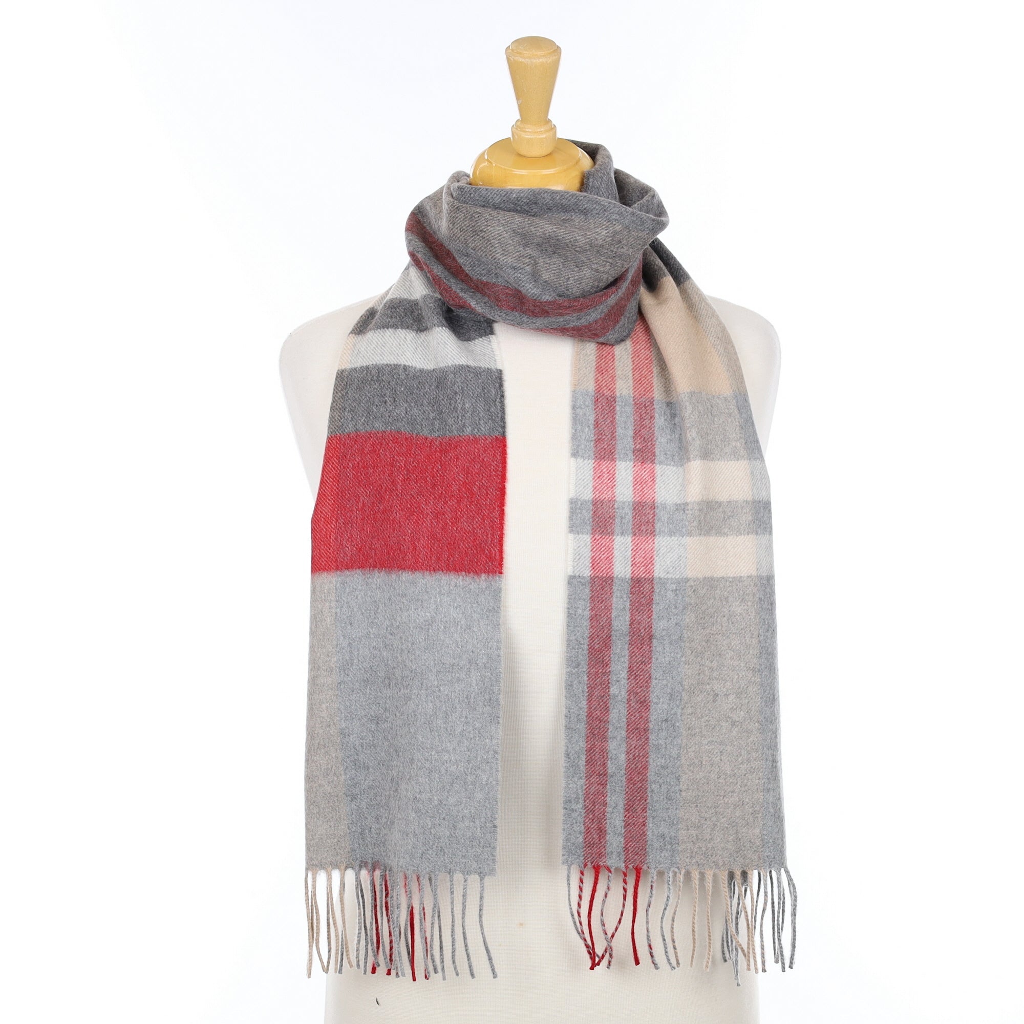 Brand New Scottish Slate Grey and Red Checked Cashmere Scarf