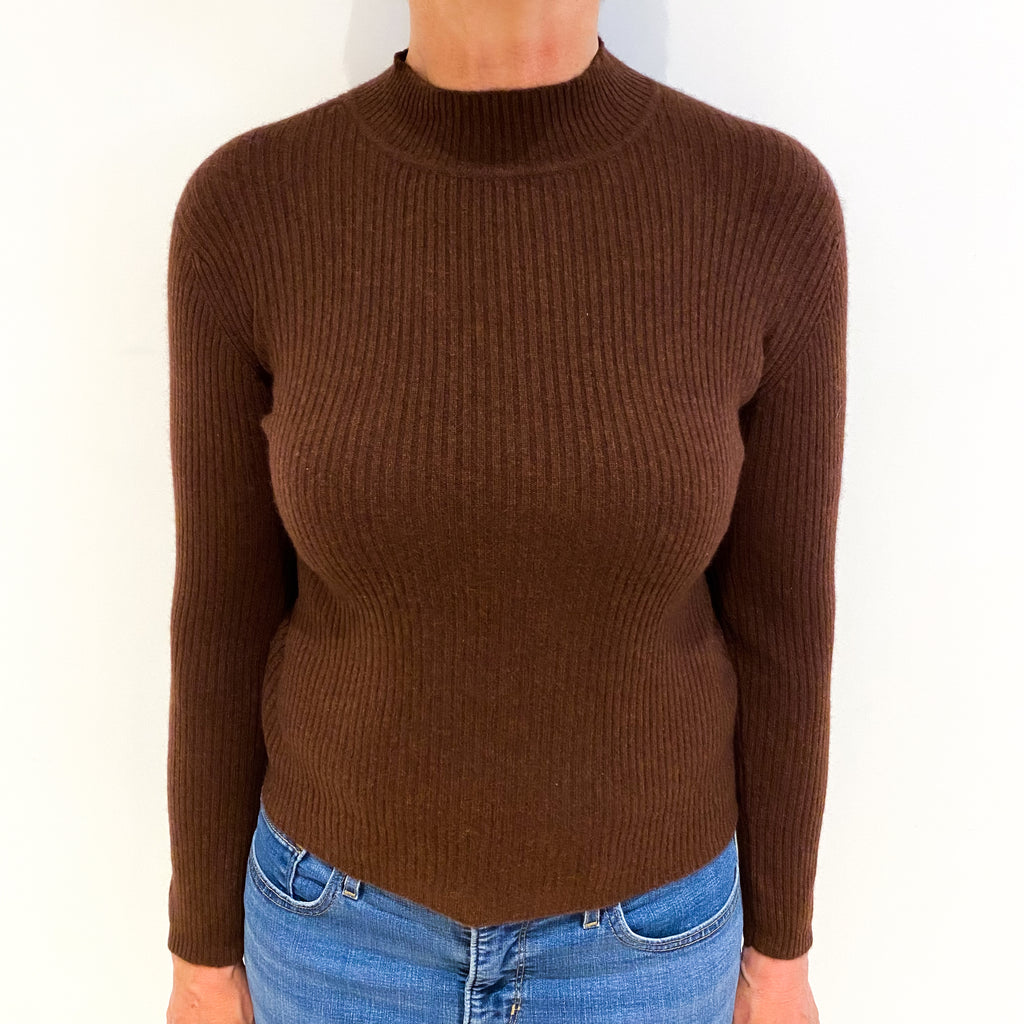 Chocolate Brown Cashmere Turtle Neck Jumper Medium