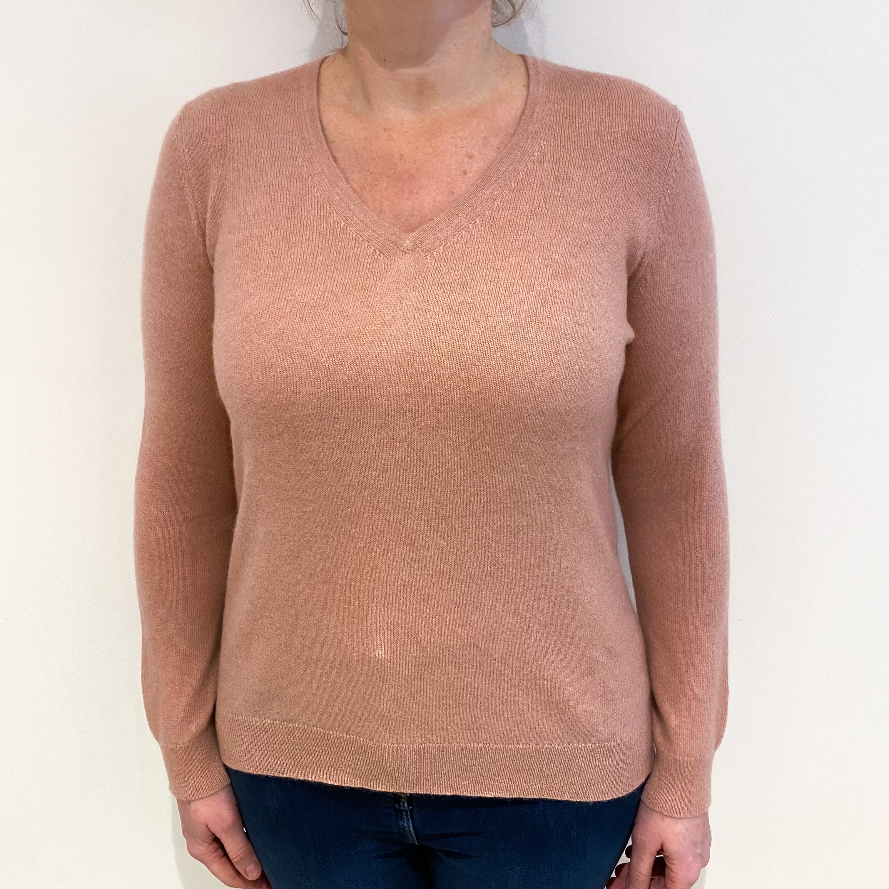 Faded Heather Pink Cashmere V Neck Jumper Large