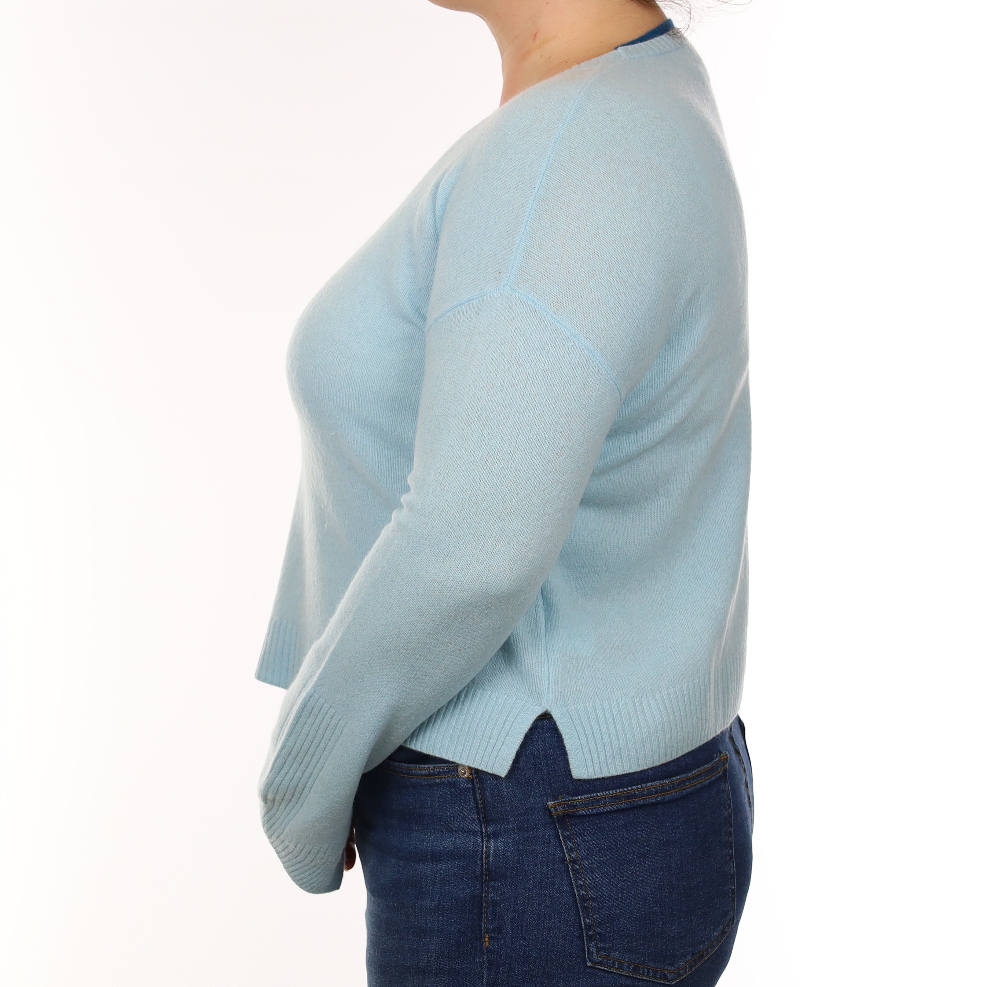Designer Pale Aqua Cashmere Boxy Crew Neck Jumper Large