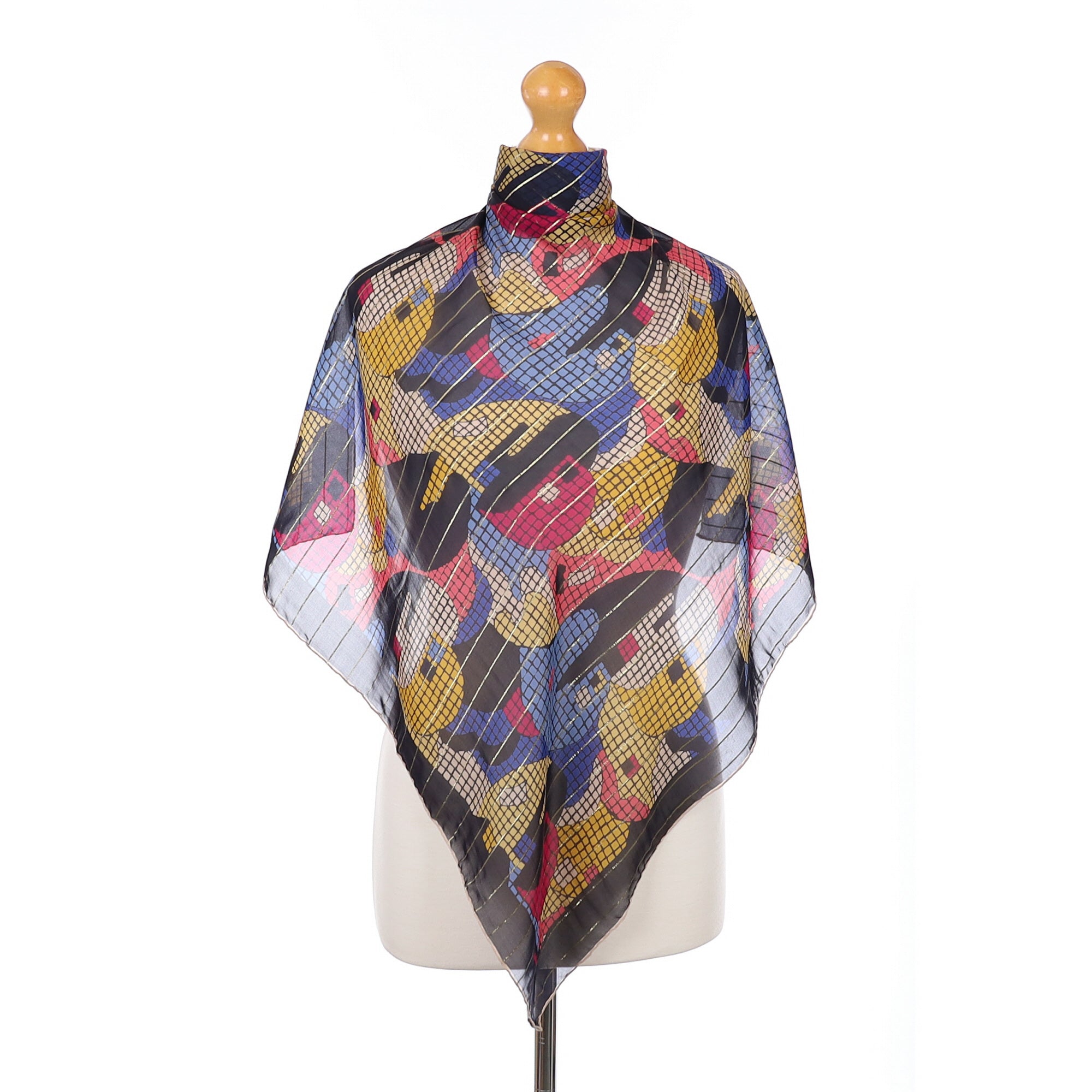 Jaeger Colourful Mosaic Design Vintage Silk Scarf