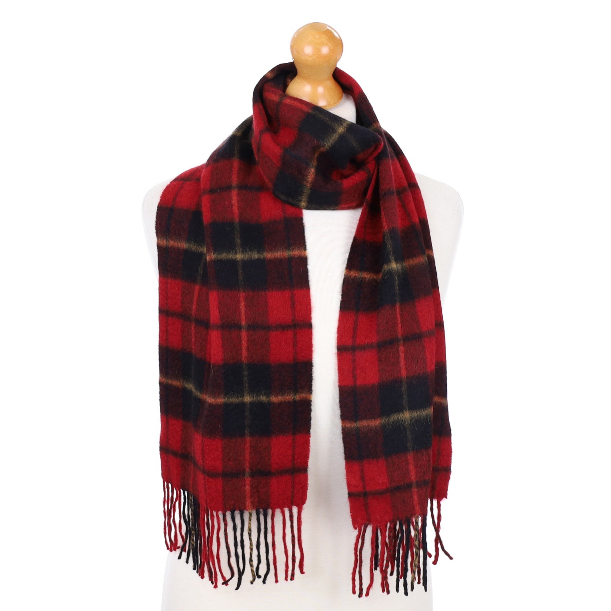 Black and Red Checked Fringed Cashmere Woven Scarf