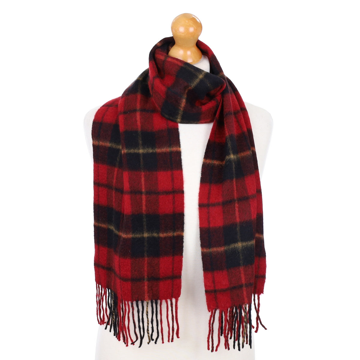 Black and Red Checked Fringed Cashmere Woven Scarf