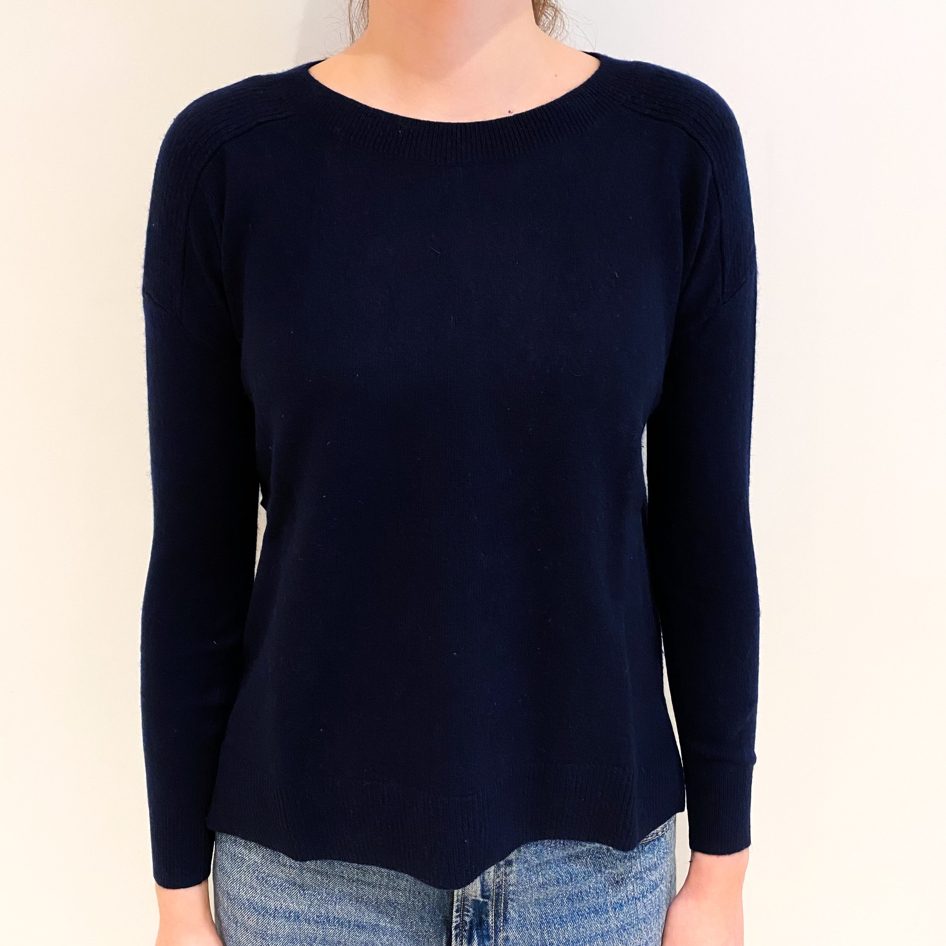 Navy Blue Cashmere Slouchy Crew Neck Jumper Extra Small