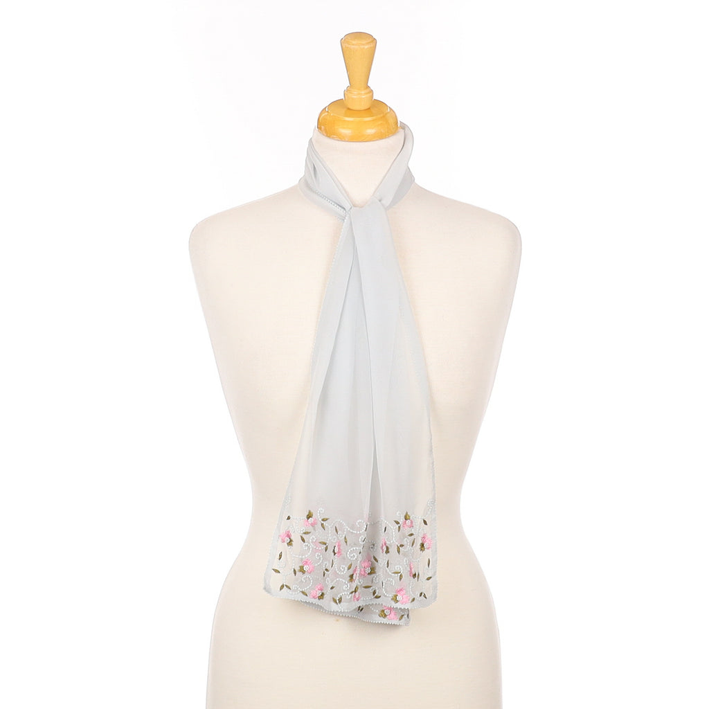 Boden Embroidered Pale grey Silk Scarf