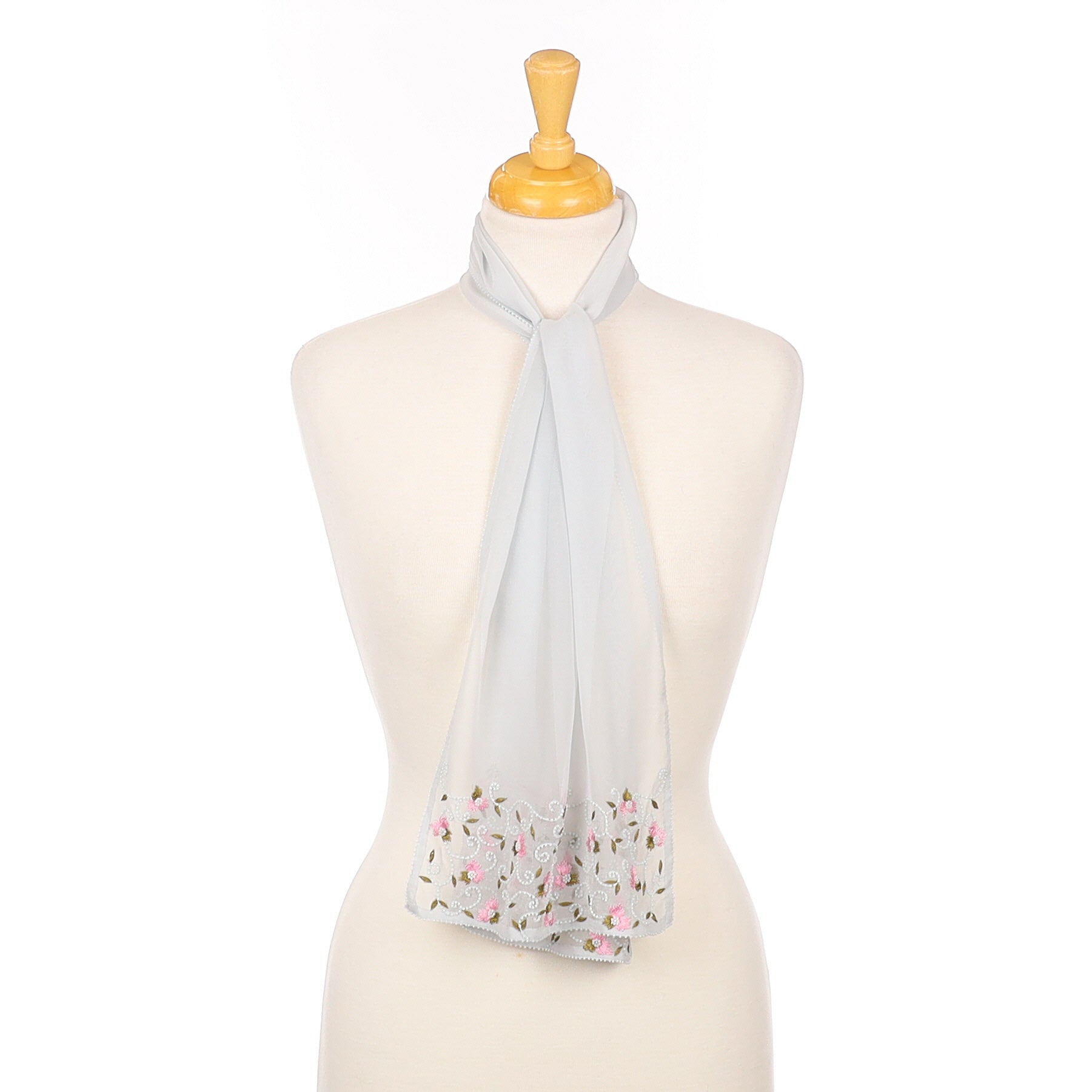 Boden Embroidered Pale grey Silk Scarf