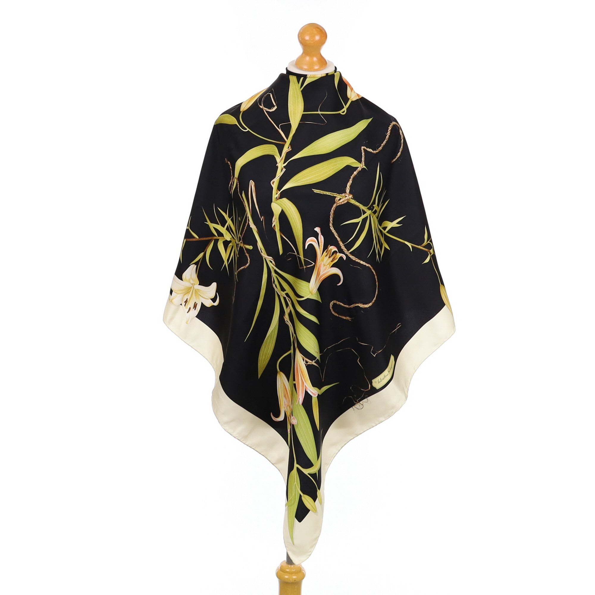 Salvatore Ferragamo Cream and Black Silk Scarf