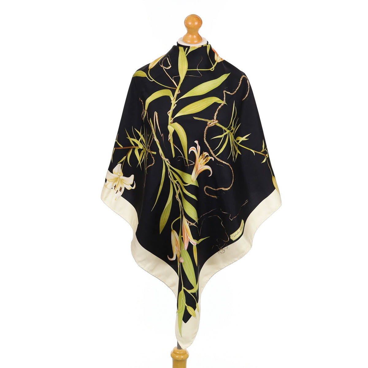 Salvatore Ferragamo Cream and Black Silk Scarf