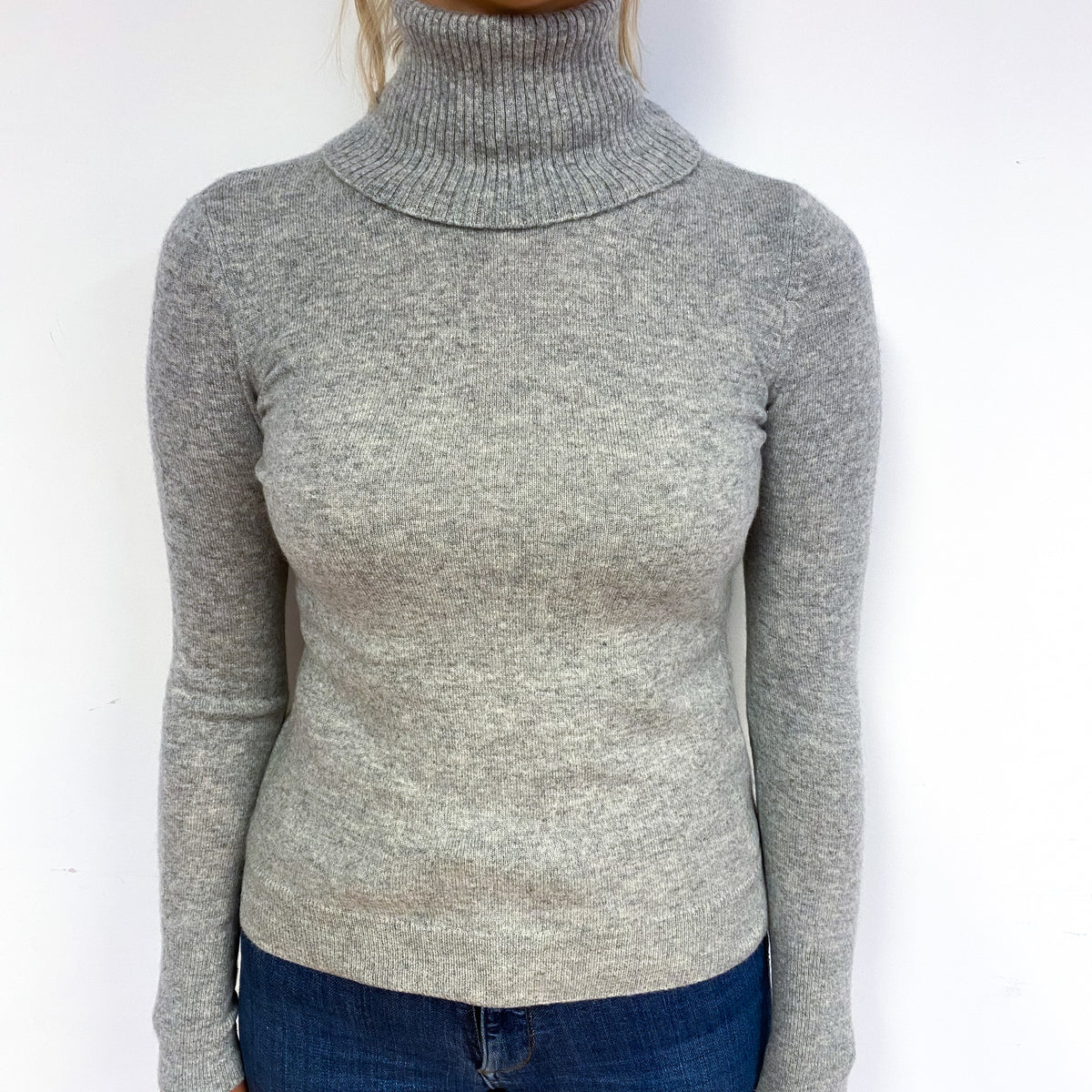 Ash Grey Cashmere Polo Neck Jumper Small