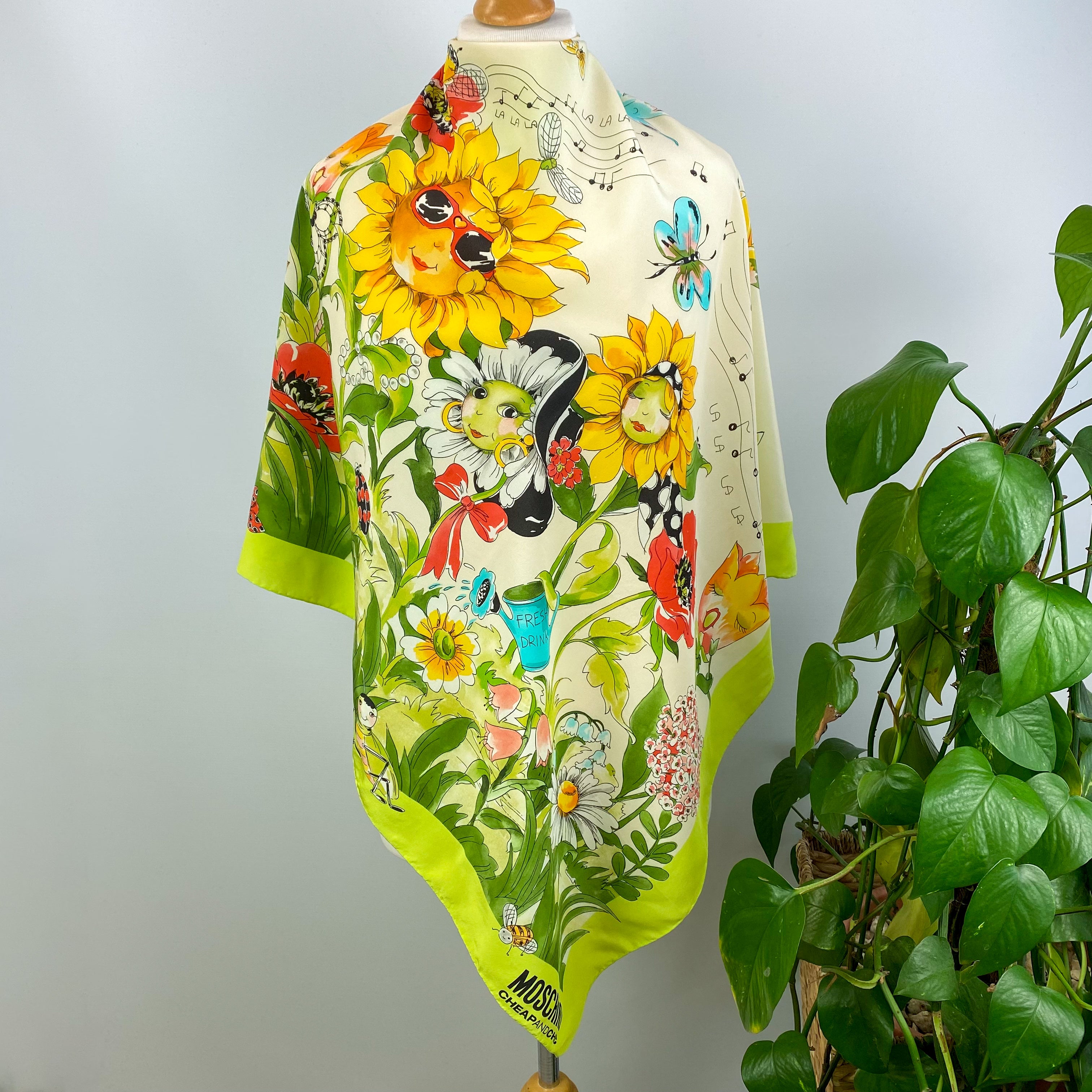 Immaculate Moschino Flower Characters Designer Silk Scarf