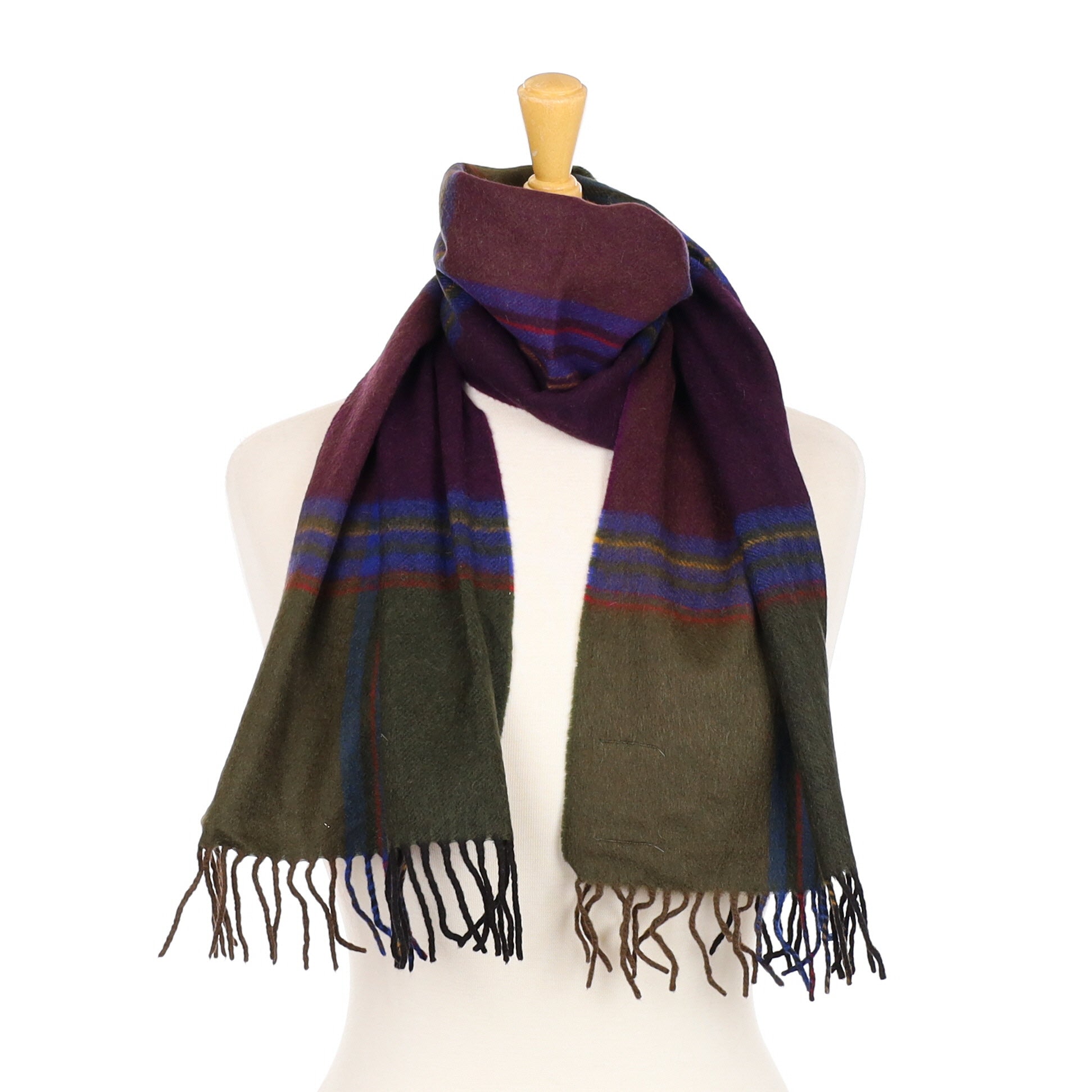 Olive and Grape Tartan Cashmere Woven Scarf