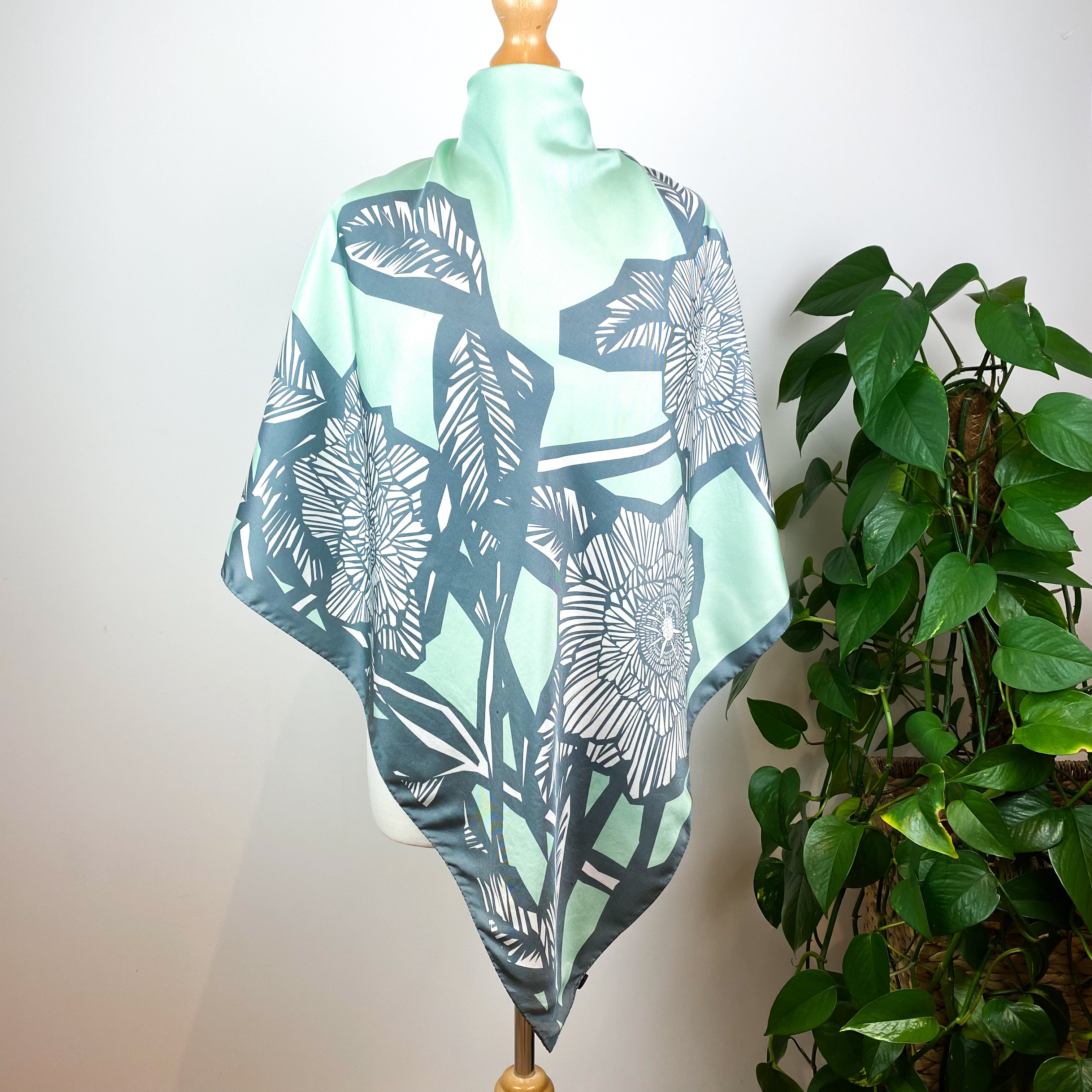 Green Floral Italian Silk Scarf