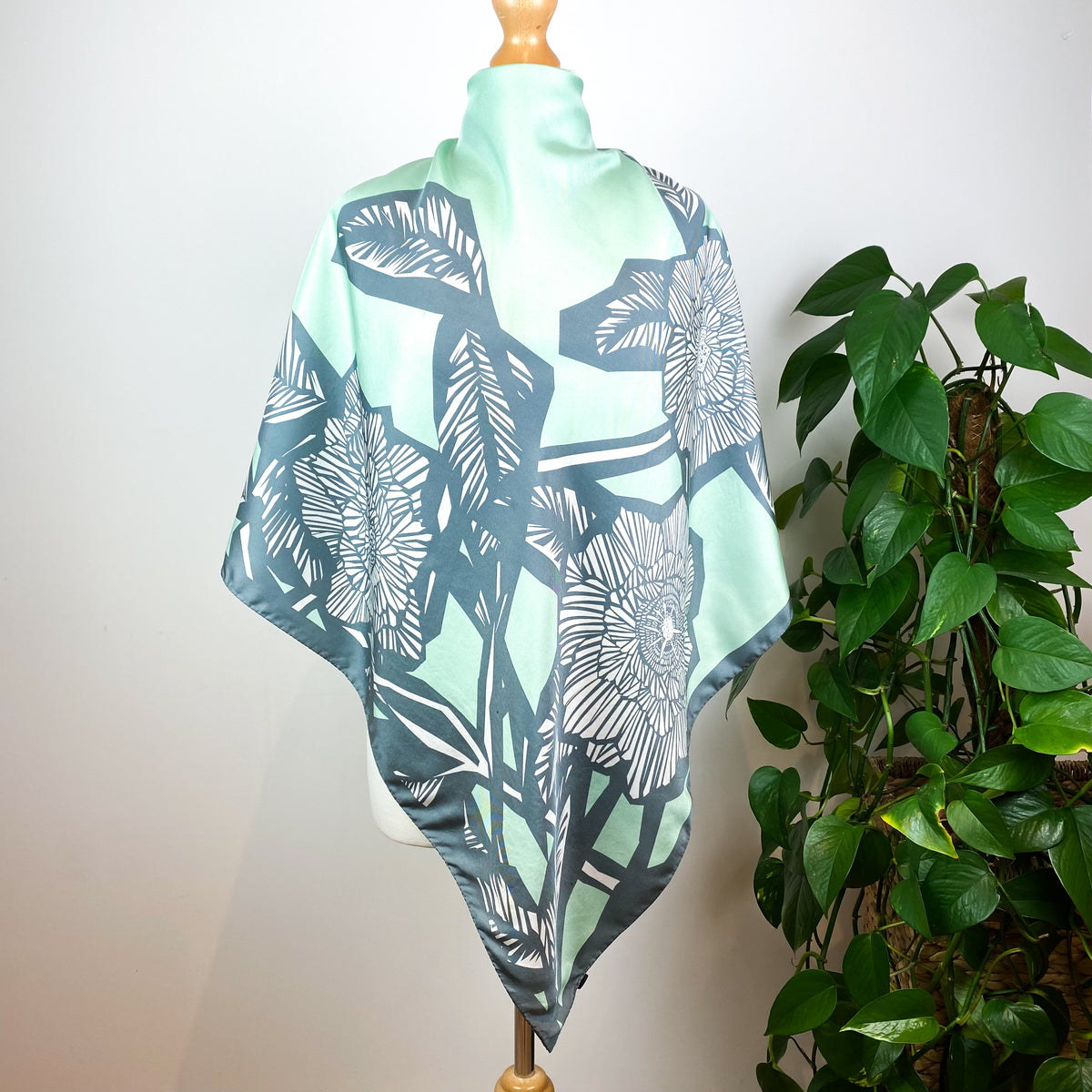 Green Floral Italian Silk Scarf