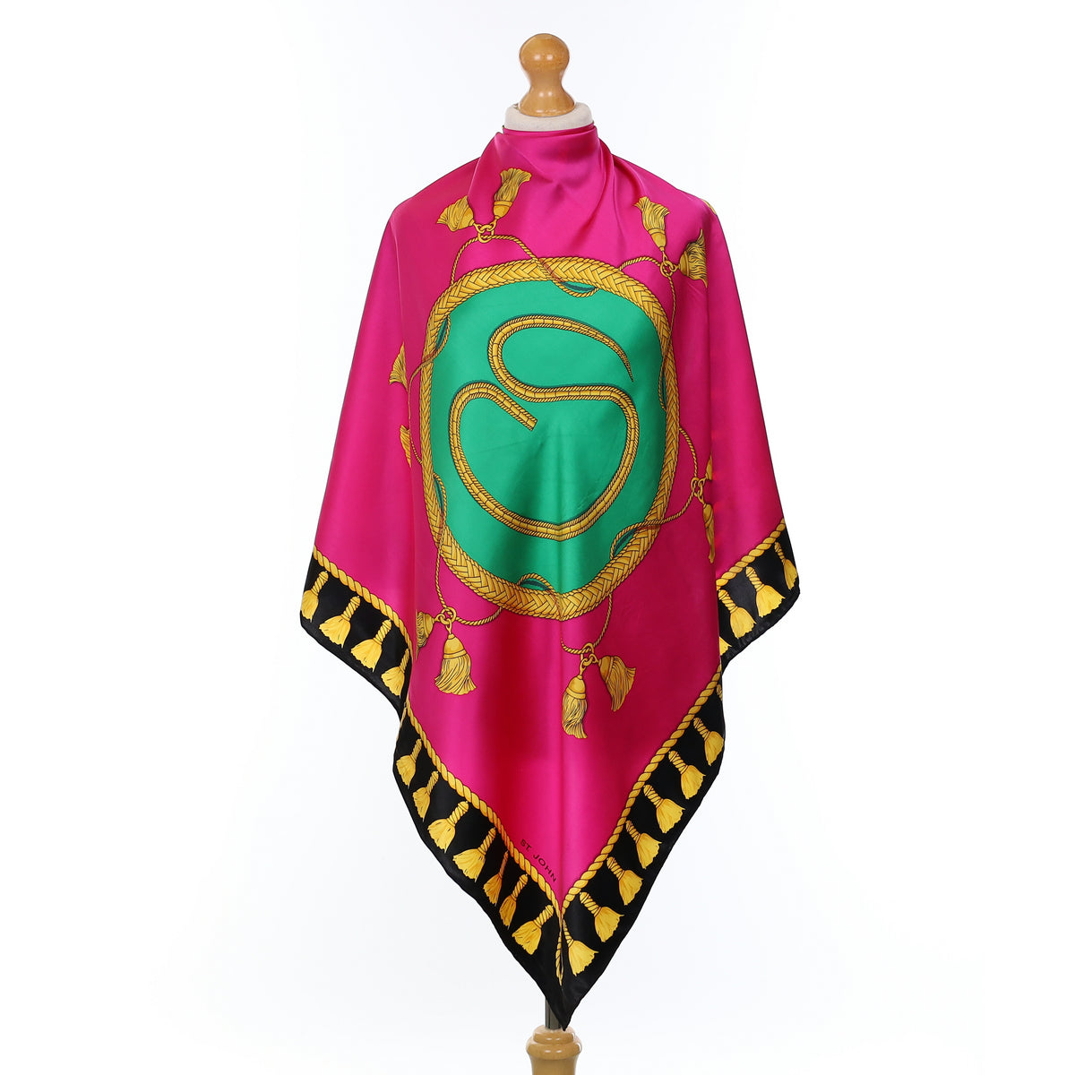 St. John Hot Pink And Gold Silk Scarf
