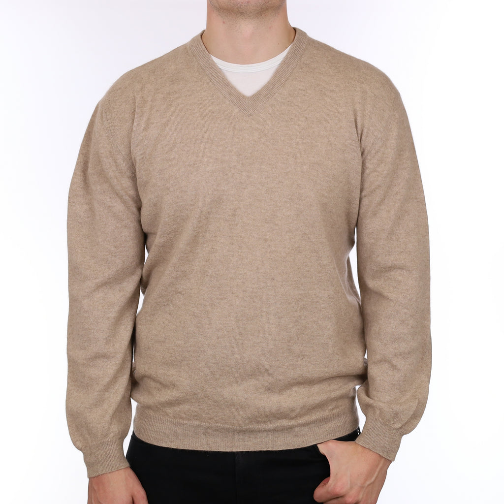 Men’s Fawn Cashmere V Neck Jumper Extra Large