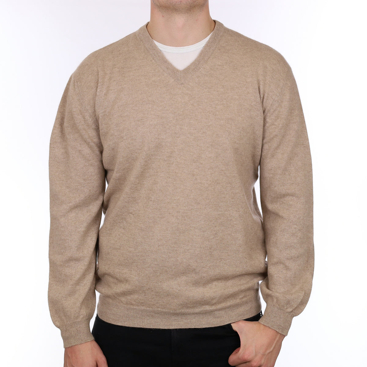 Men’s Fawn Cashmere V Neck Jumper Extra Large