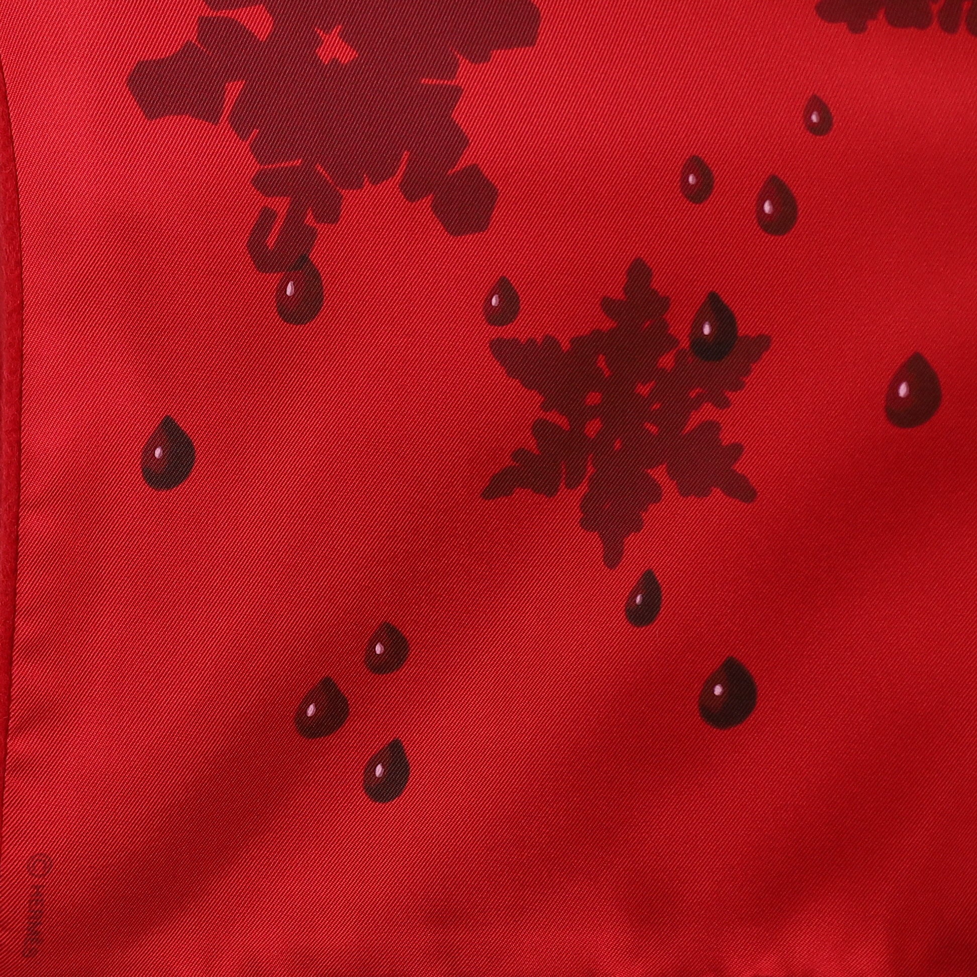 Brand New Boxed Hermès Red Snowflake Silk Blend Scarf