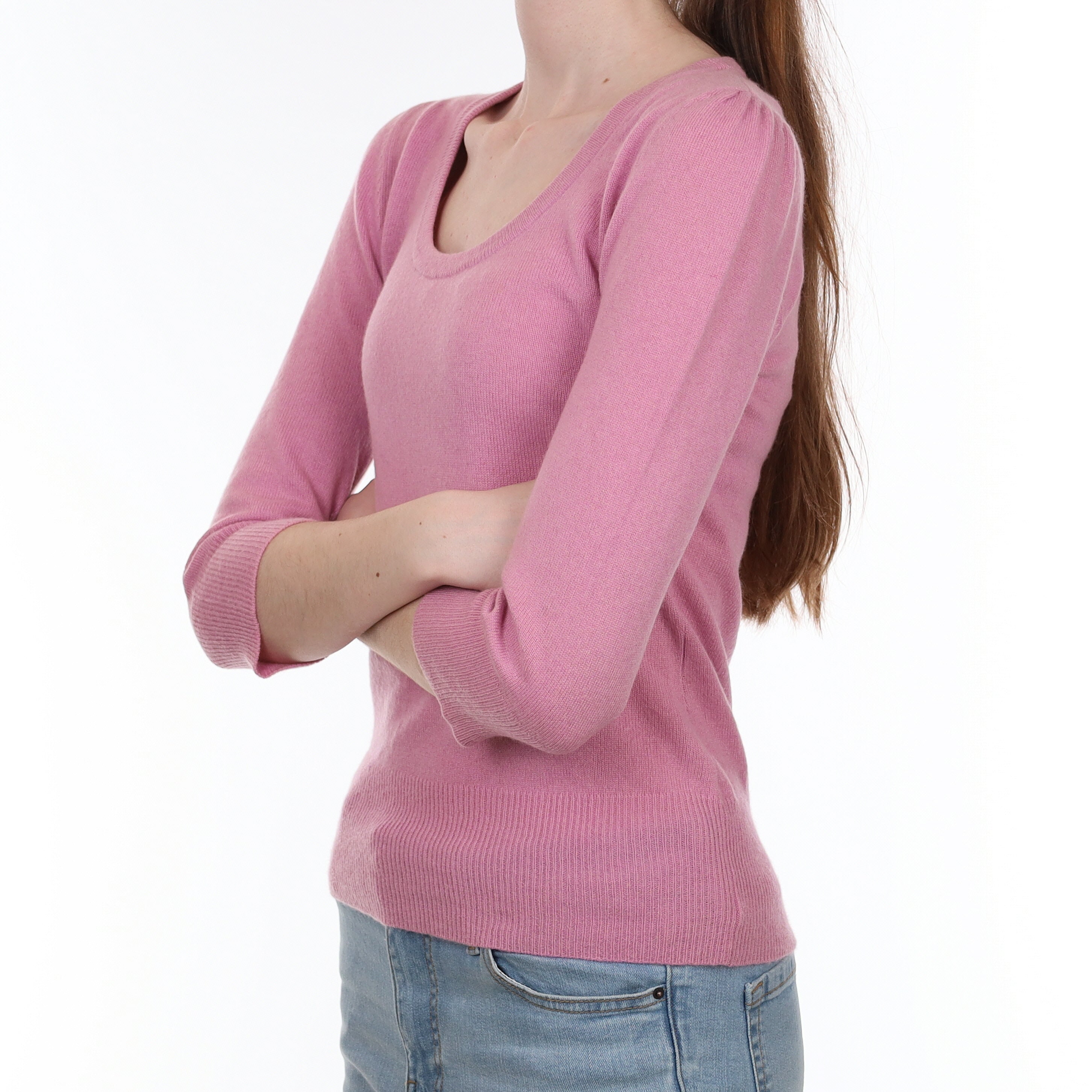 Fox Glove Pink Cashmere Scoop Neck Jumper Extra Small