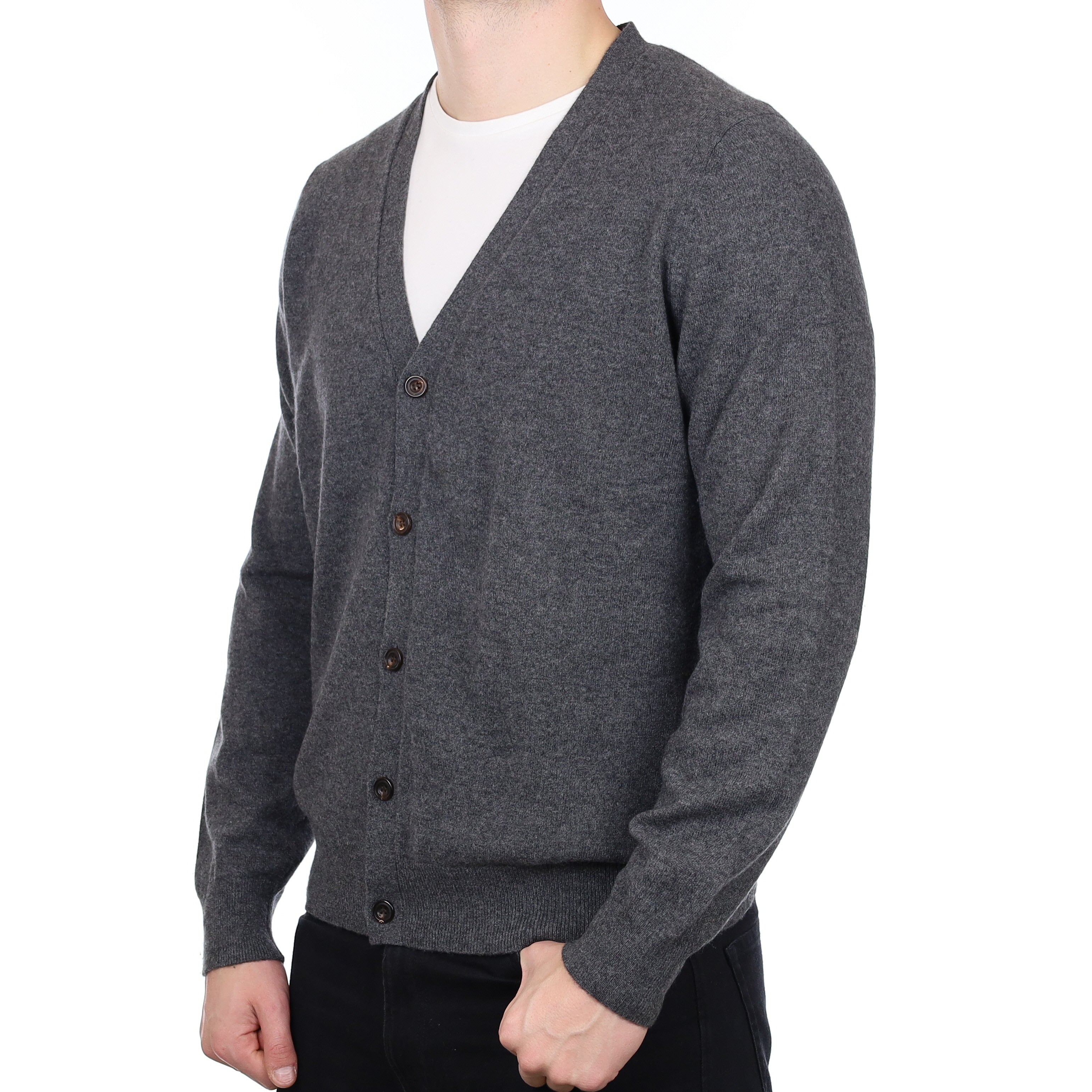 Men’s Granite Grey Cashmere V Neck Cardigan XXL