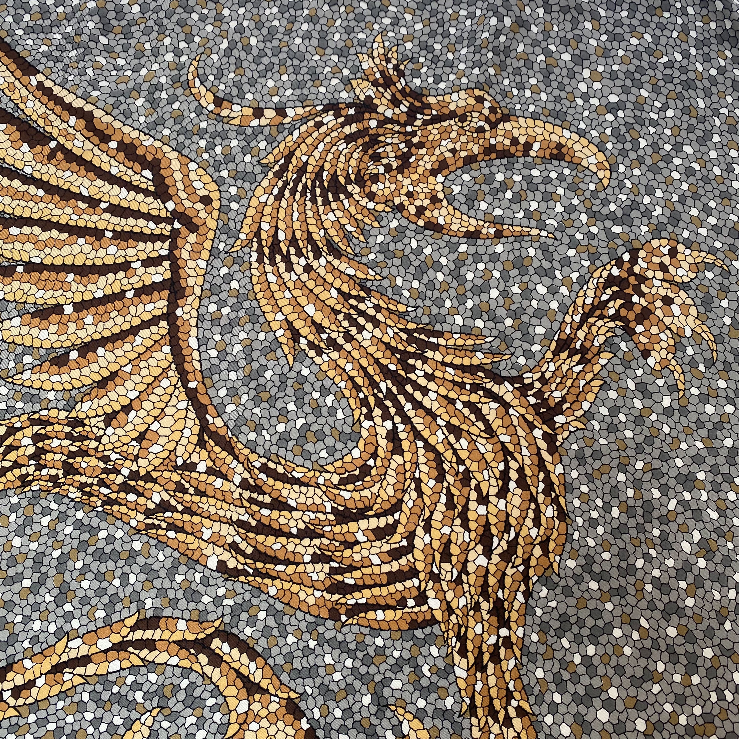 Italian Dragon Mosaic Effect Vintage Silk Scarf