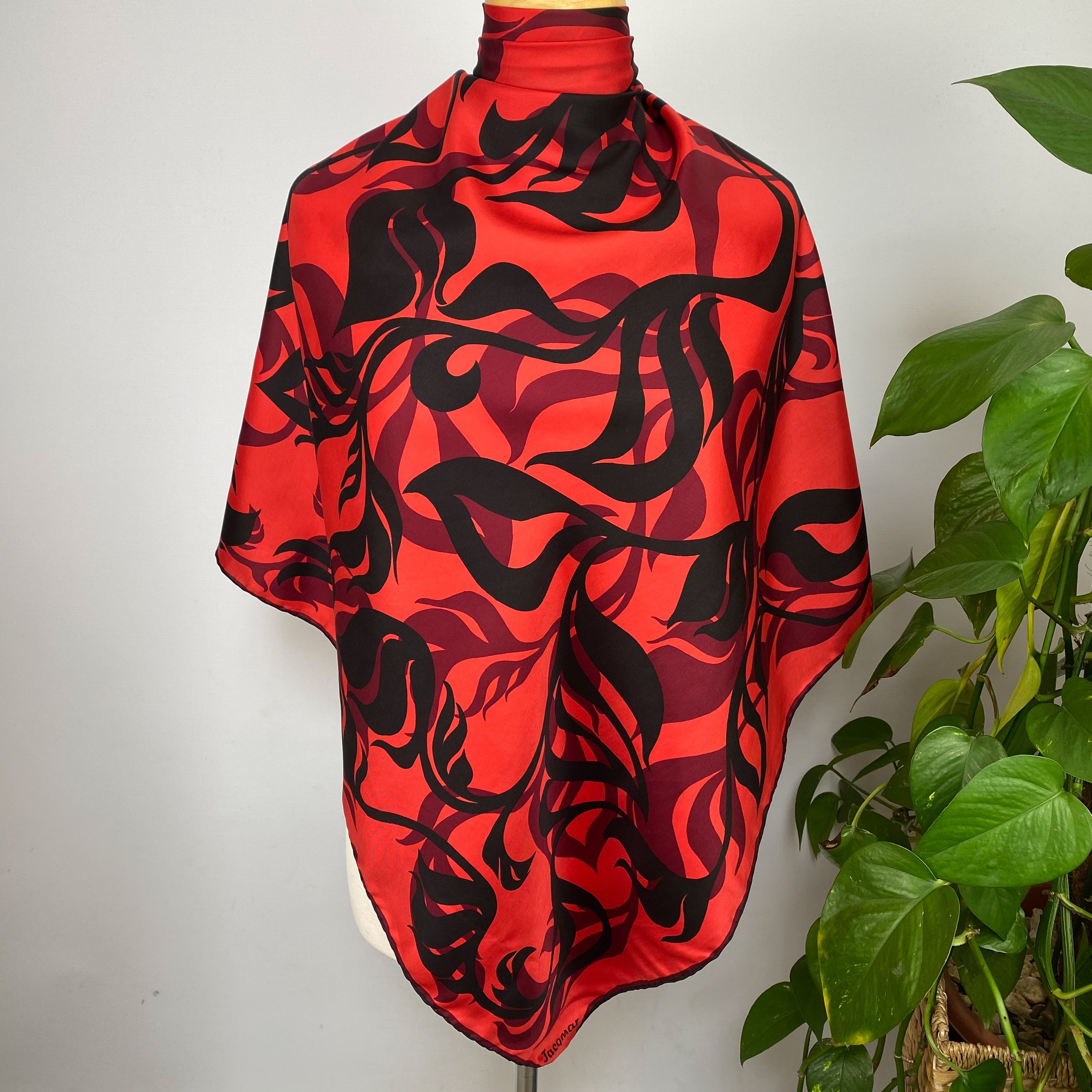 1960s Red Jacqmar Vintage Silk Scarf