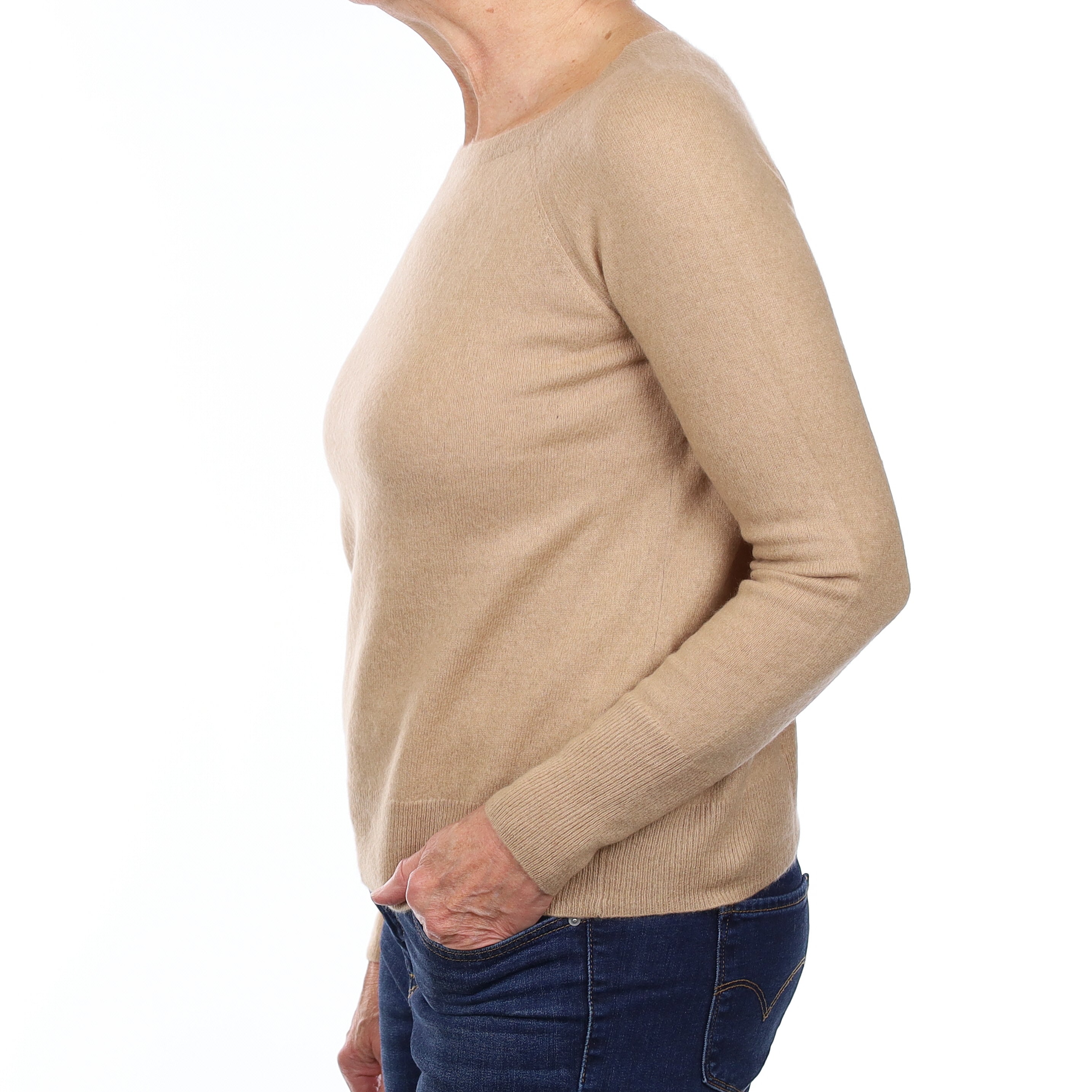 Camel Brown Cashmere Scoop Neck Jumper Medium