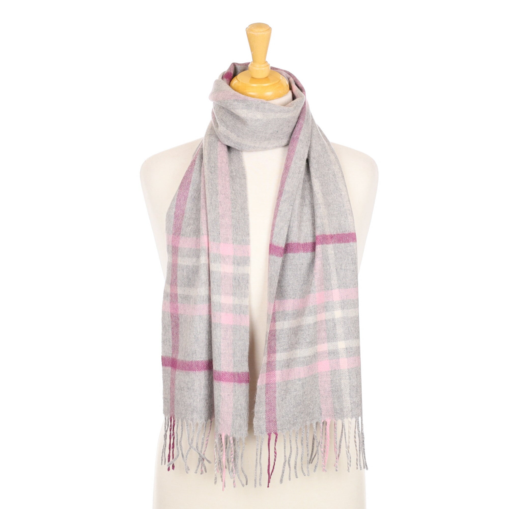 Smoke Grey, Plum and Pink Woven Cashmere Woven Scarf