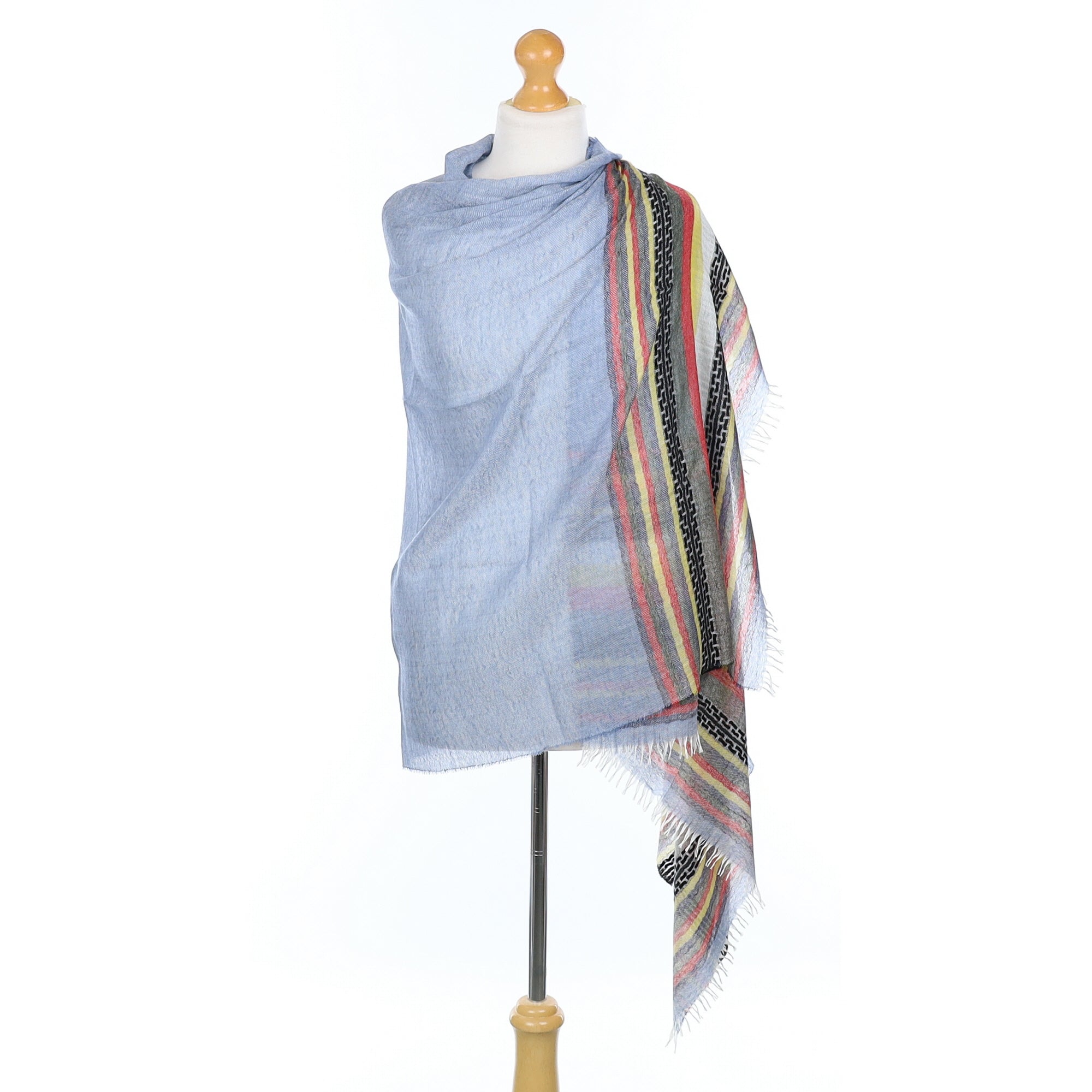 Scottish Begg & Co Sky Blue and Multicoloured Stripe Fine Woven Cashmere & Silk Wrap