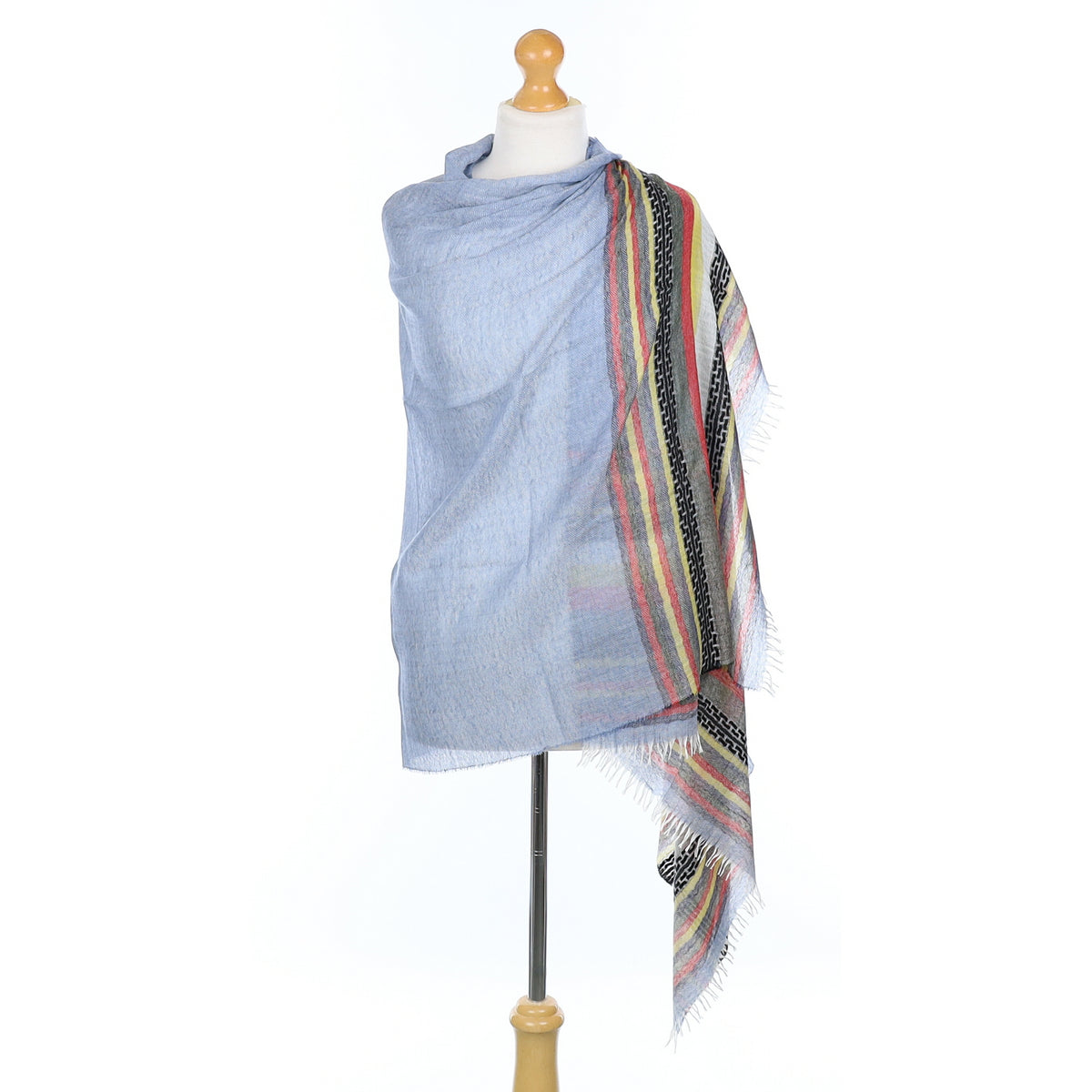 Scottish Begg & Co Sky Blue and Multicoloured Stripe Fine Woven Cashmere & Silk Wrap