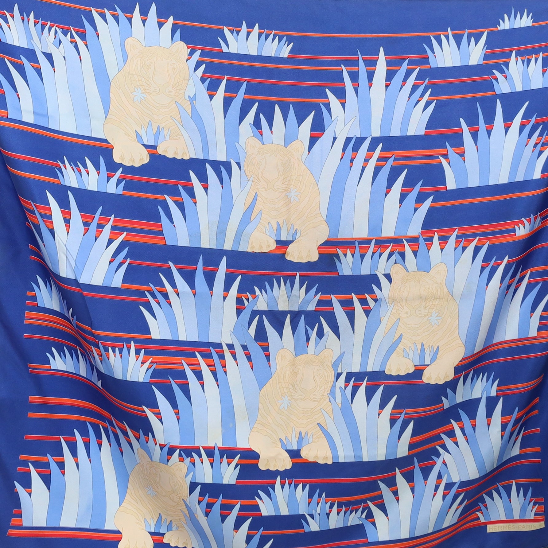 Hermès Tigres Dans Les Herbes Silk Scarf Quite Rare