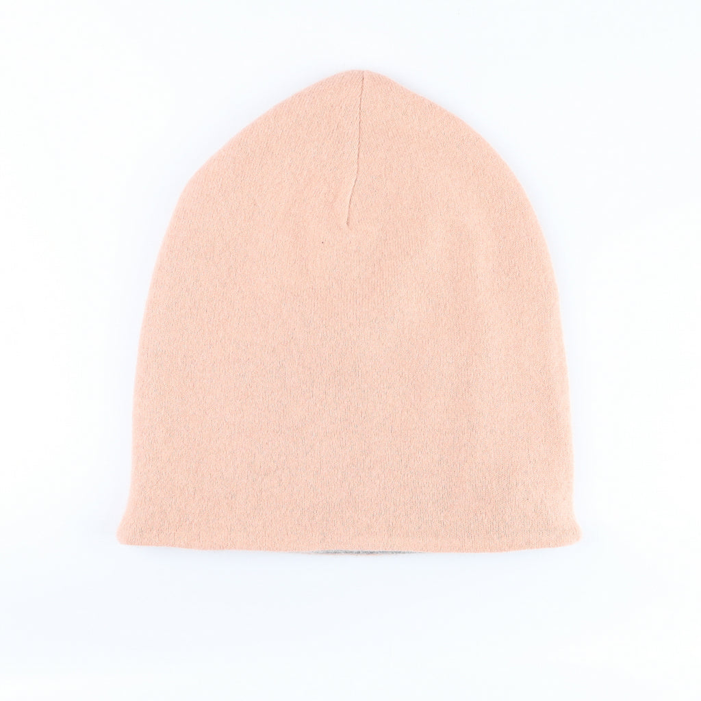 Nude Pink and Grey Reversible Cashmere Beanie Hat