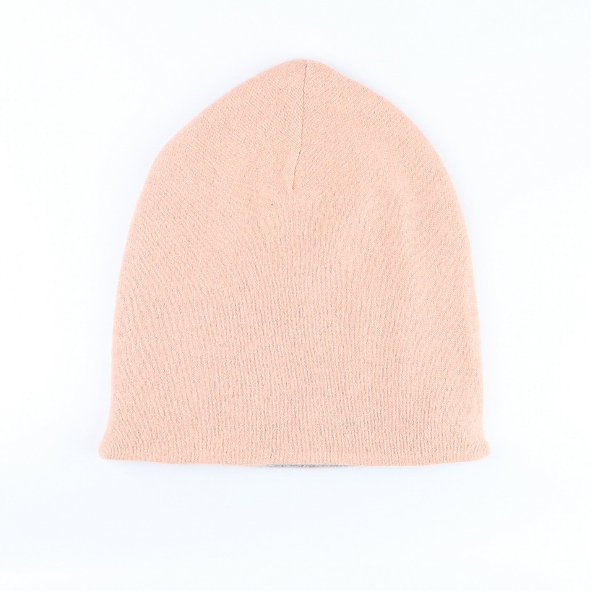 Nude Pink and Grey Reversible Cashmere Beanie Hat