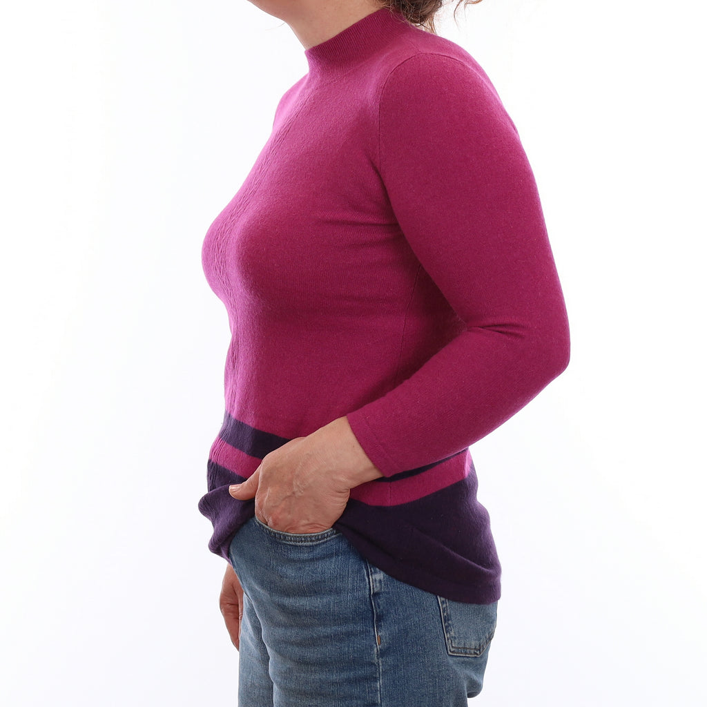 Magenta Pink and Purple Cashmere Turtle Neck Jumper Medium